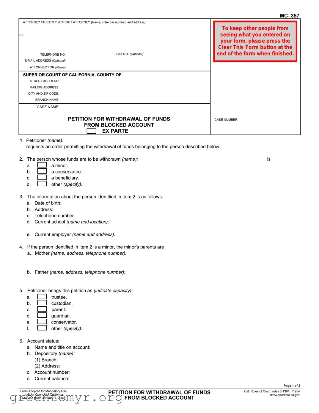 Fill in a Valid Mc 357 Template