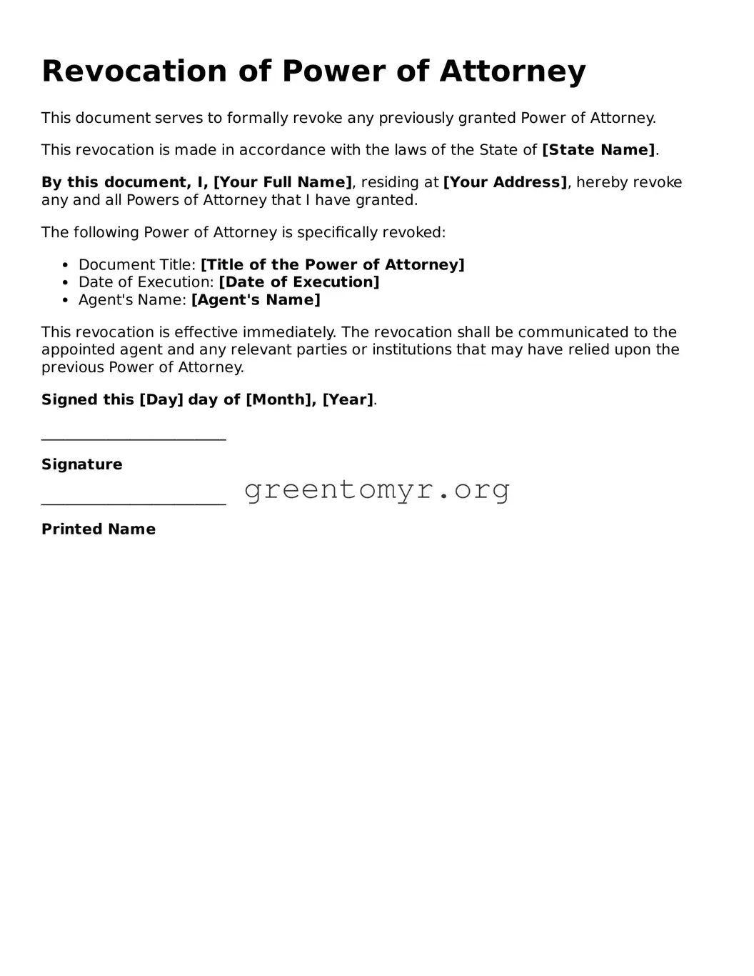 Valid Revocation of Power of Attorney Form