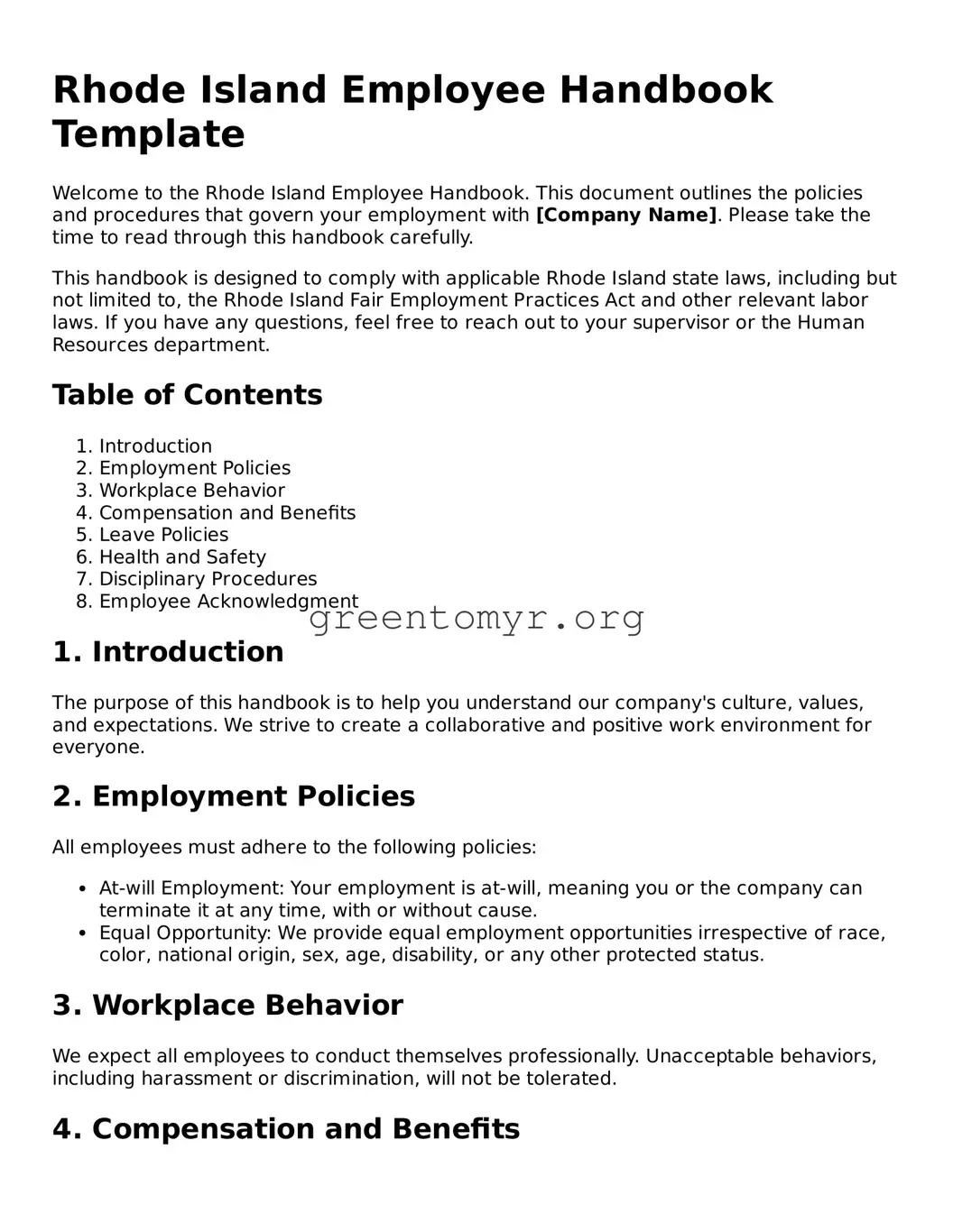 Employee Handbook Form for the State of Rhode Island