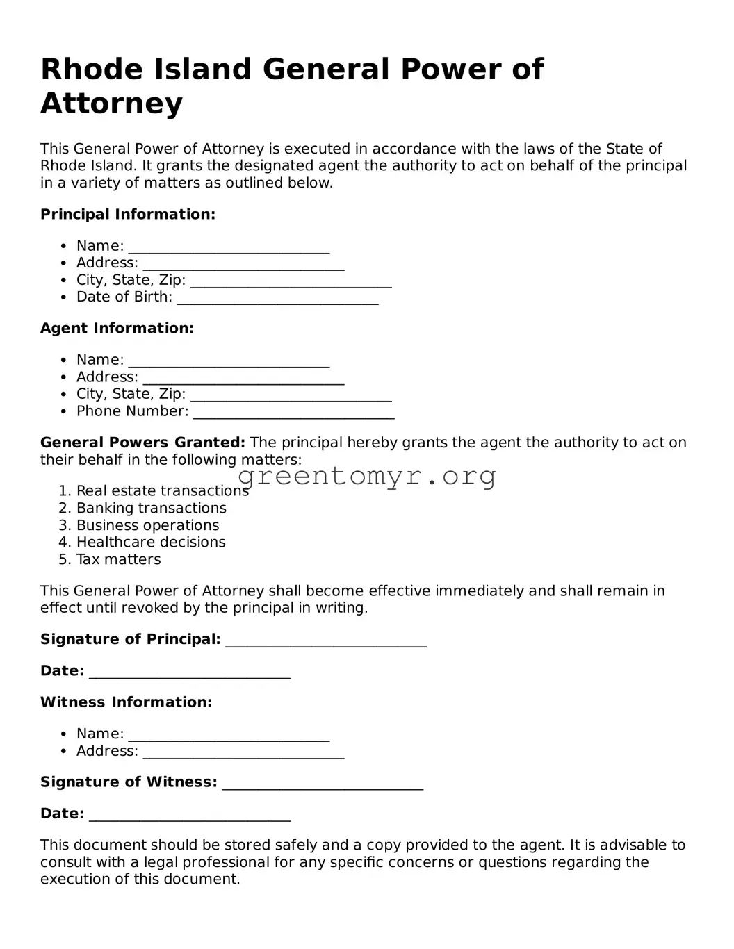 General Power of Attorney Form for the State of Rhode Island