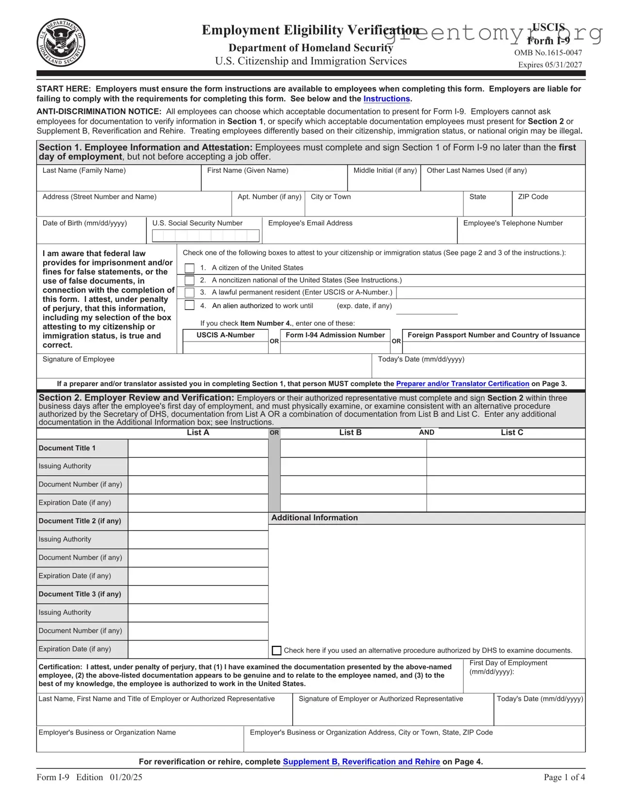 Fill in a Valid USCIS I-9 Template