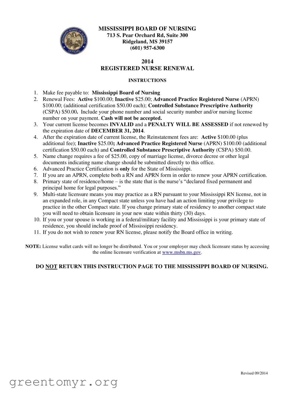 Fill in a Valid Mississippi Nurse Renewal Template