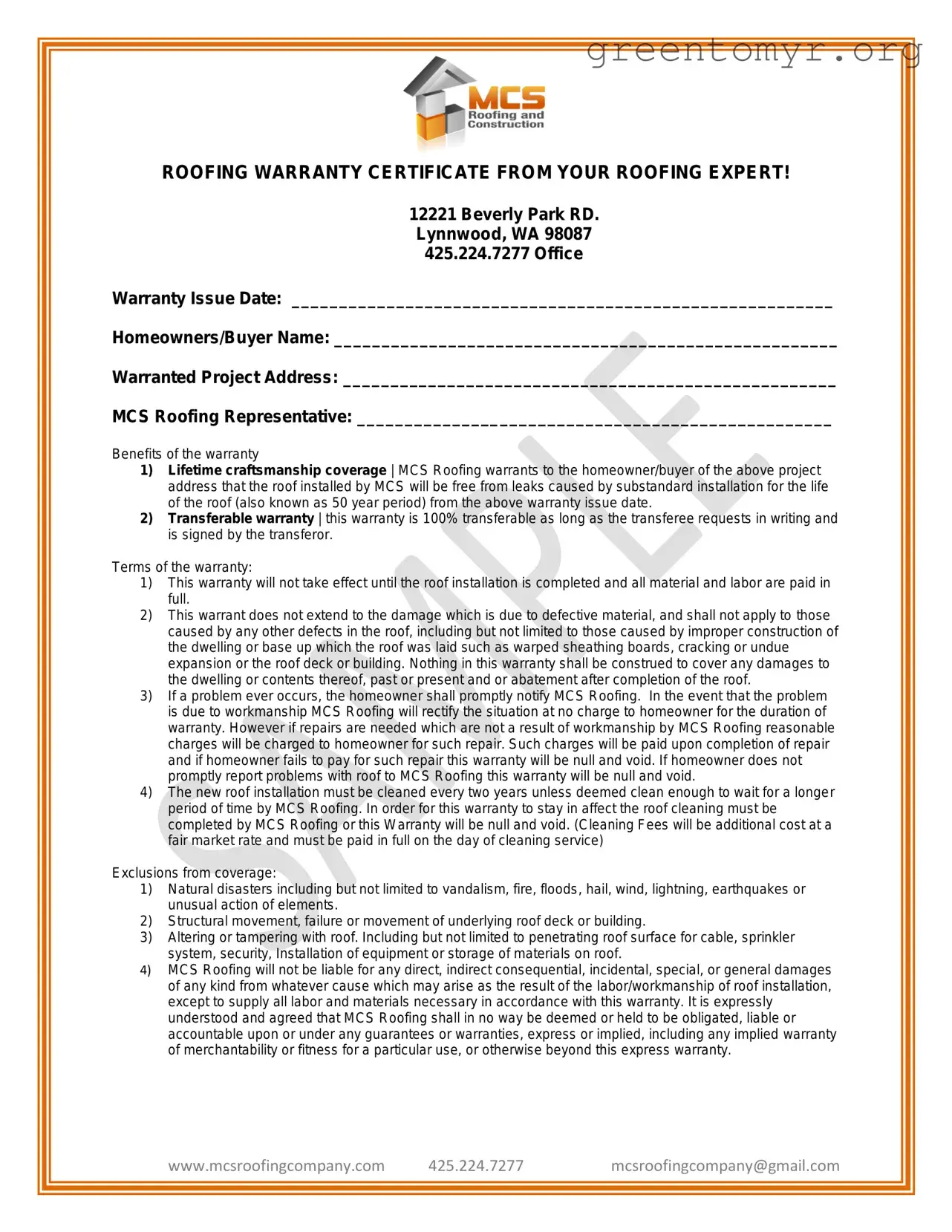 Fill in a Valid Roofing Warranty Certificate Template