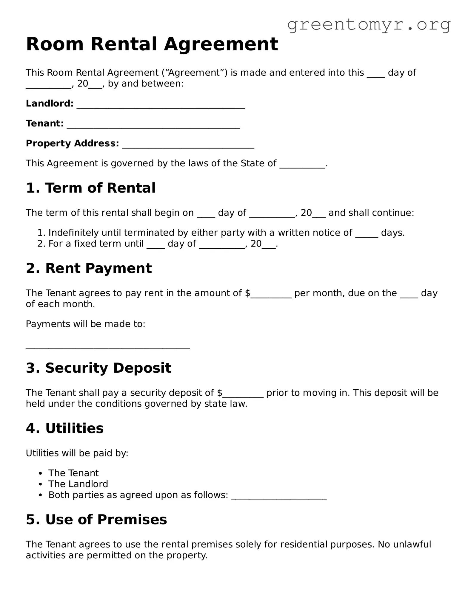Valid Room Rental Agreement Form
