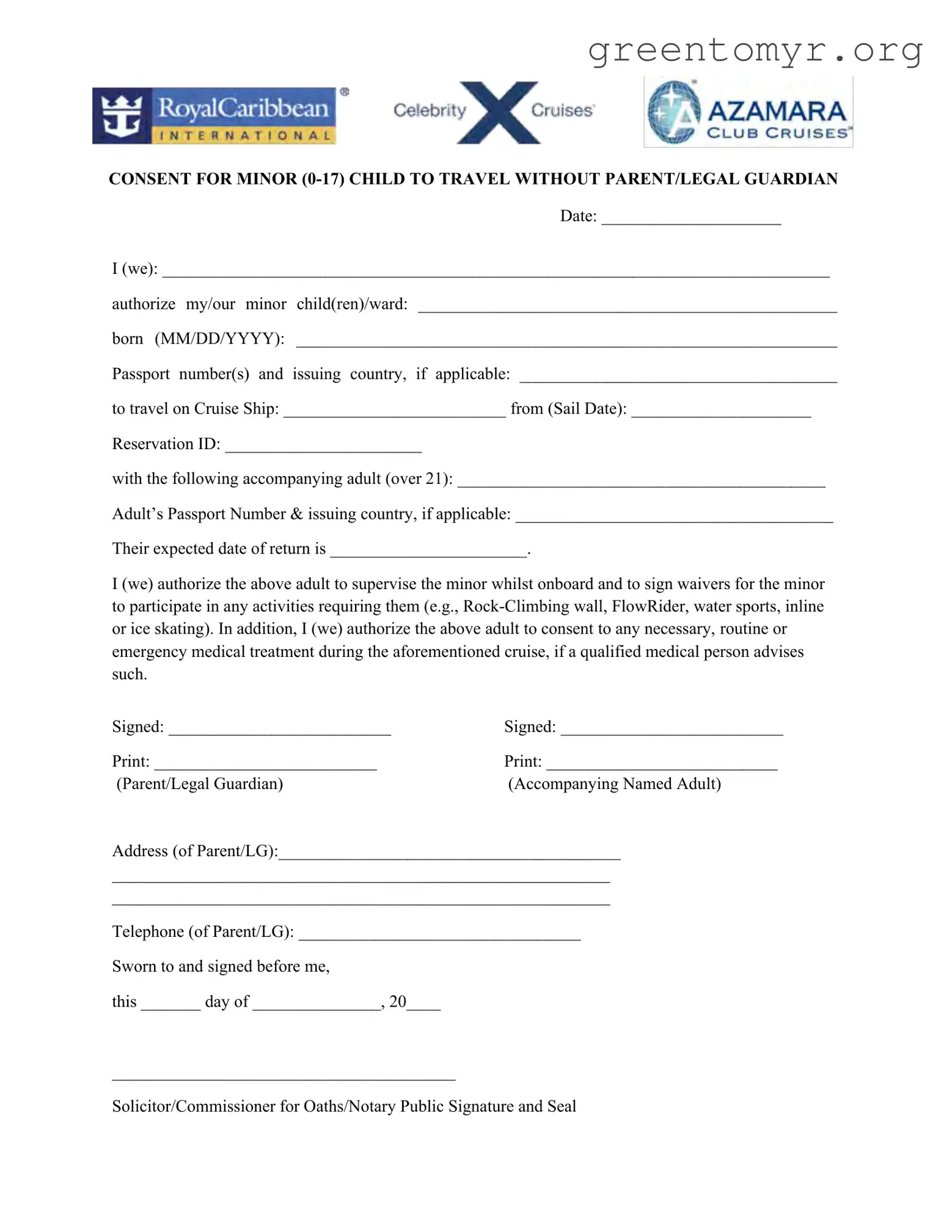 Fill in a Valid Royal Caribbean Parental Consent Template