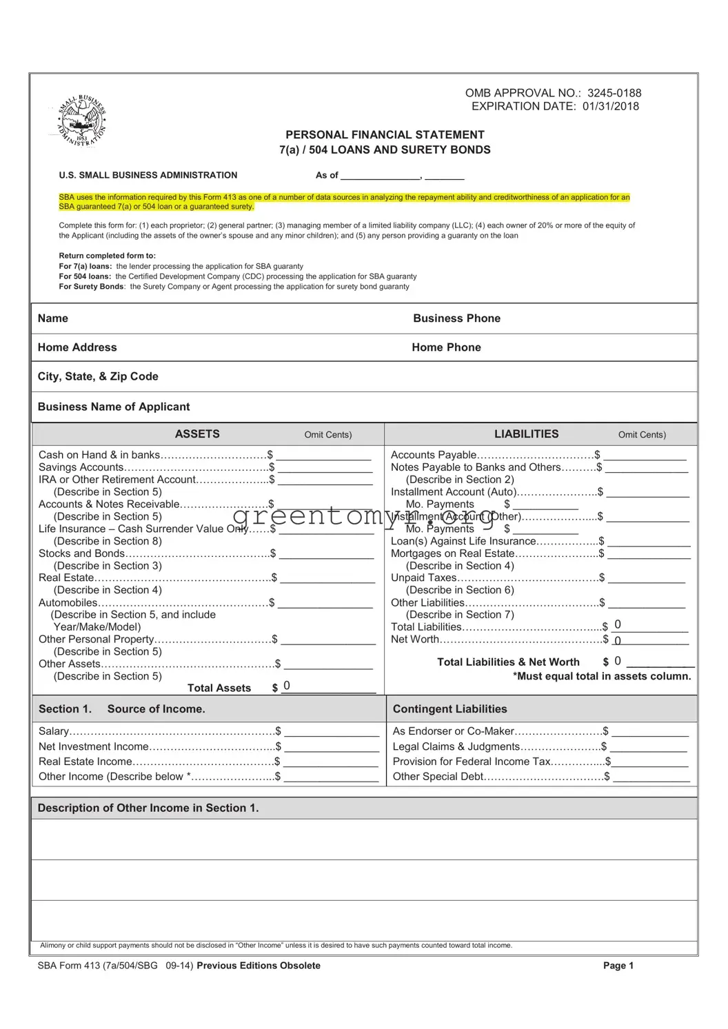Fill in a Valid SBA 413 Template