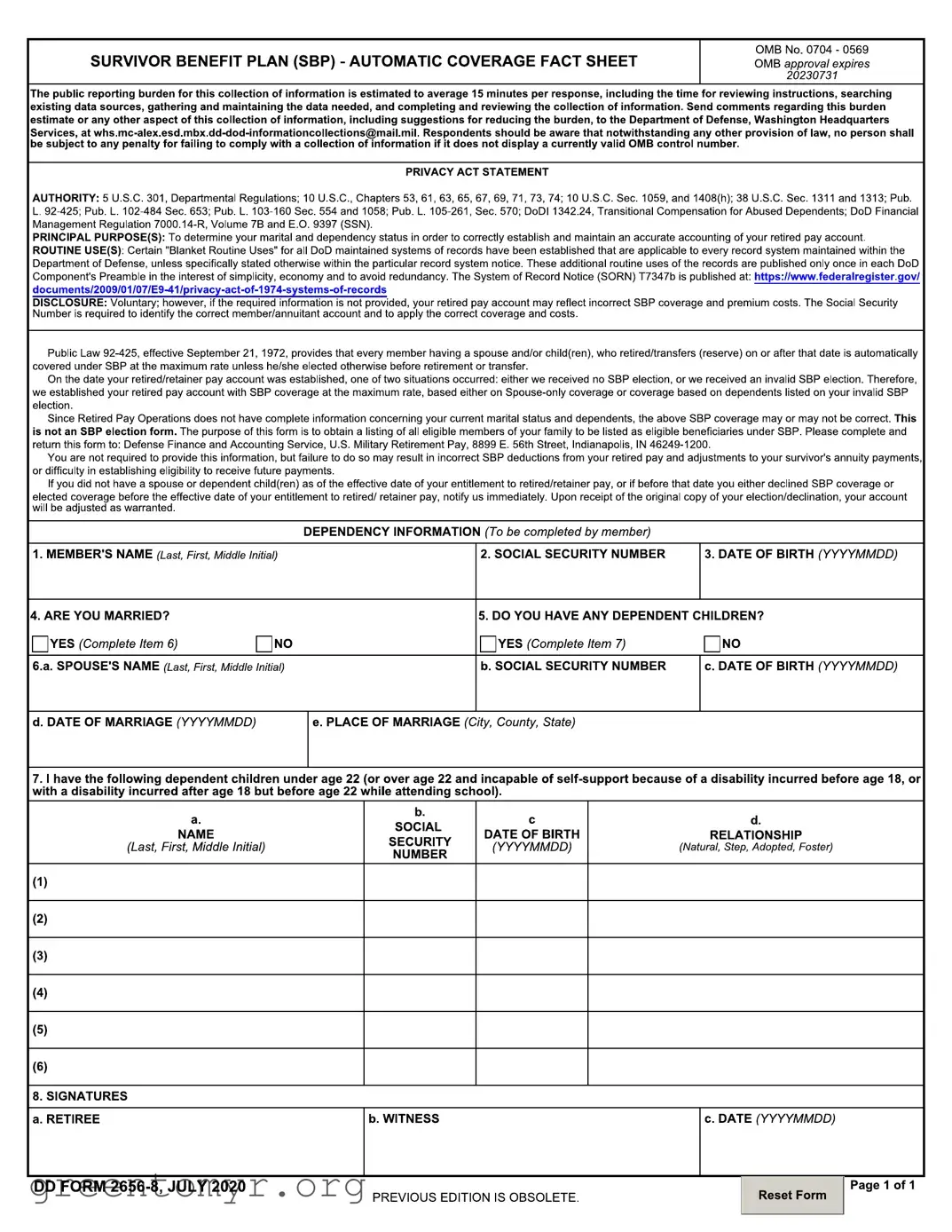 Fill in a Valid Dd 2656 8 Template