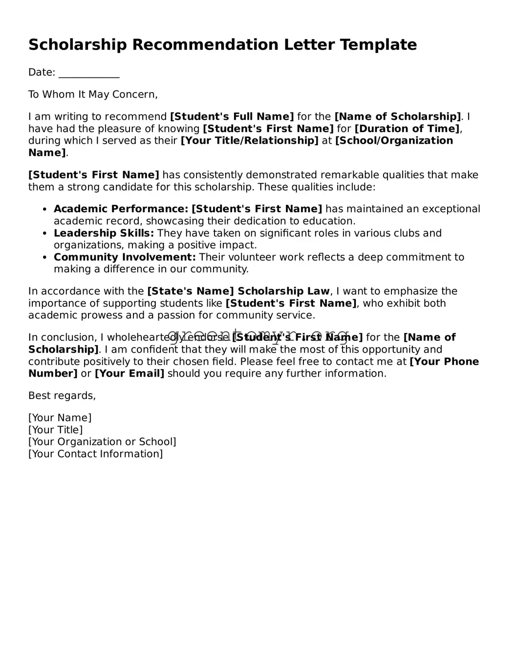 Valid Scholarship Recommendation Letter Form