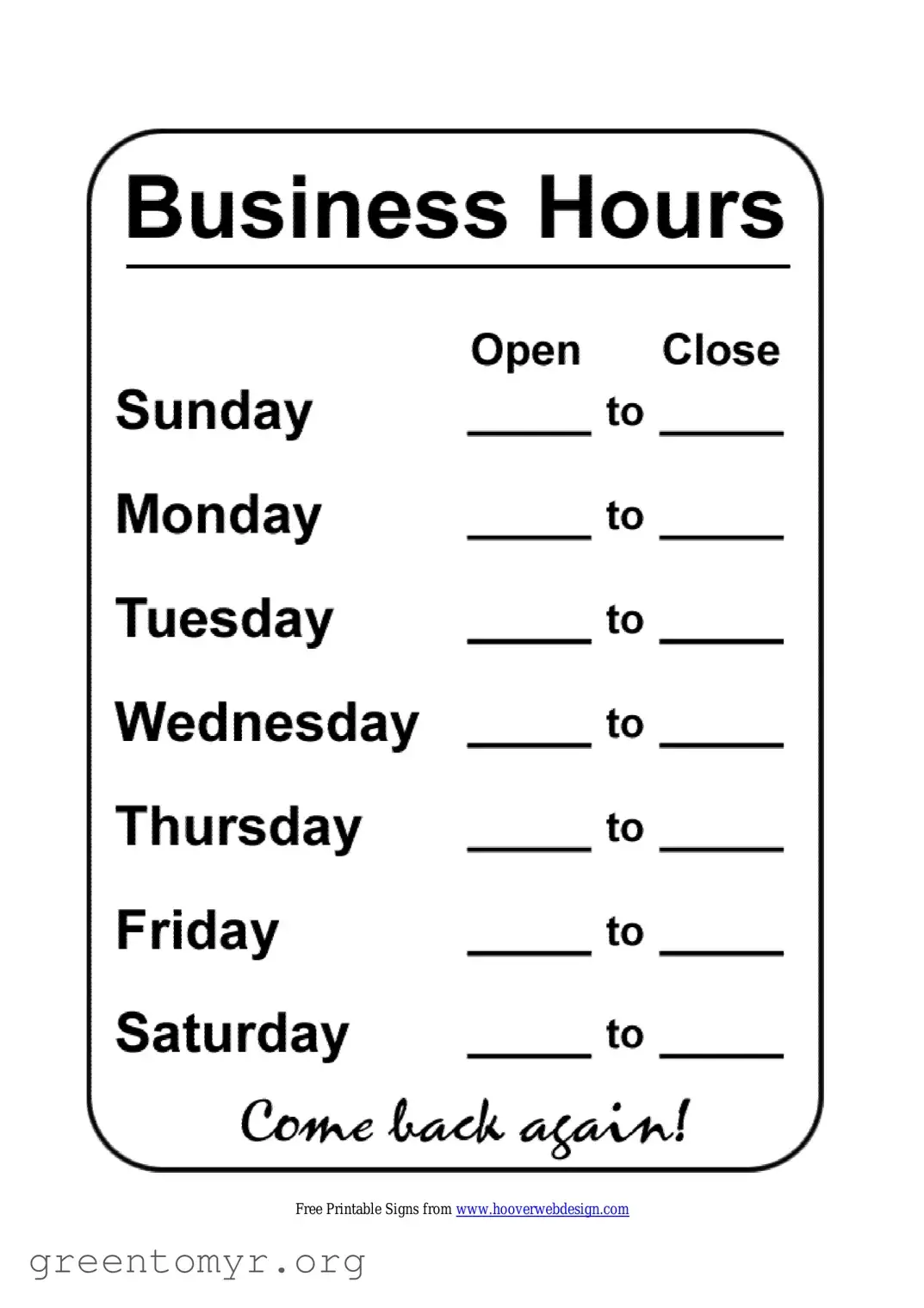 Fill in a Valid Business Hours Template