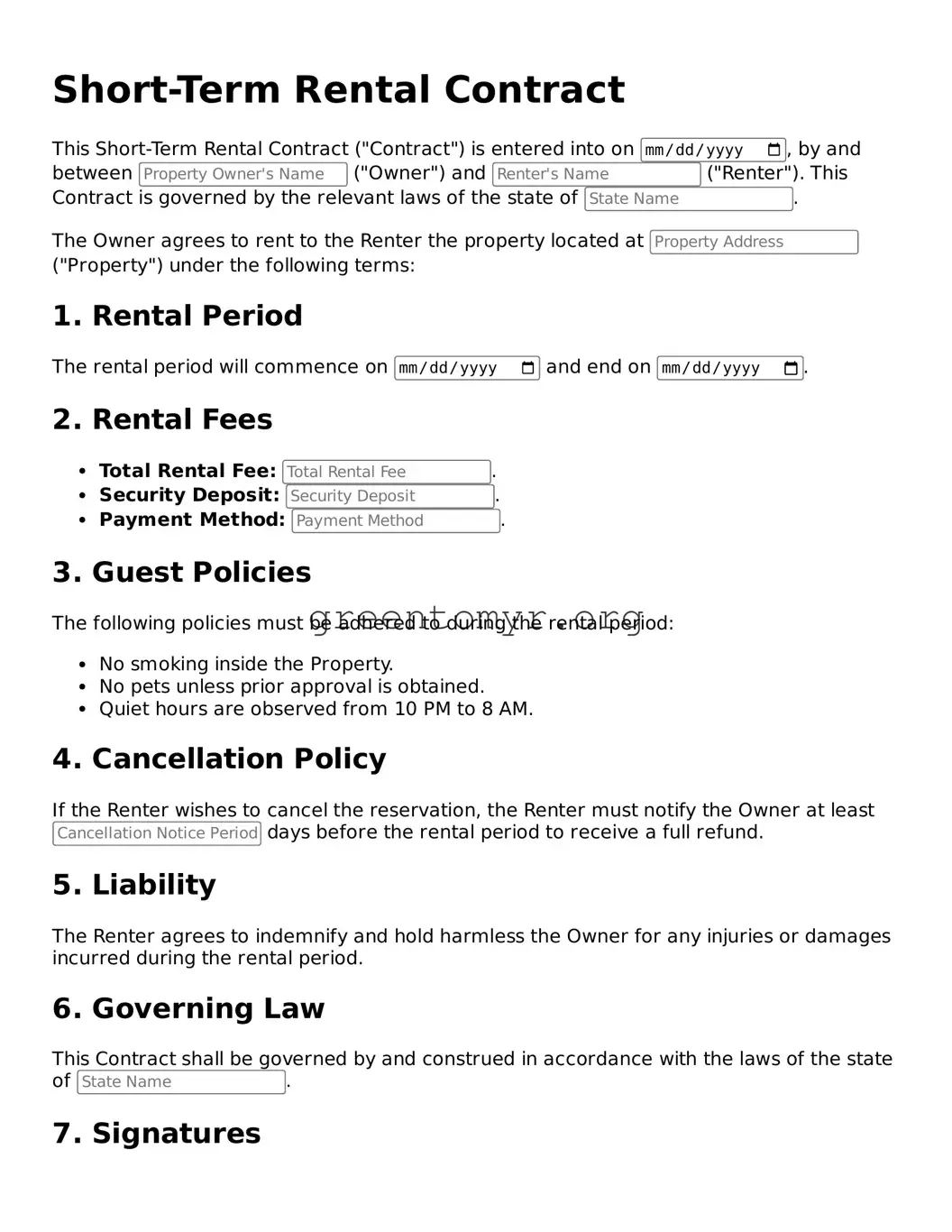 Valid Short-Term Rental Contract Form