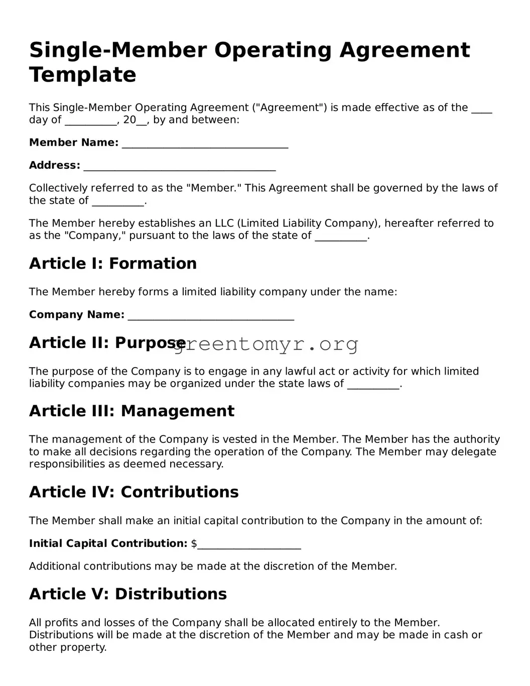 Valid Single-Member Operating Agreement Form
