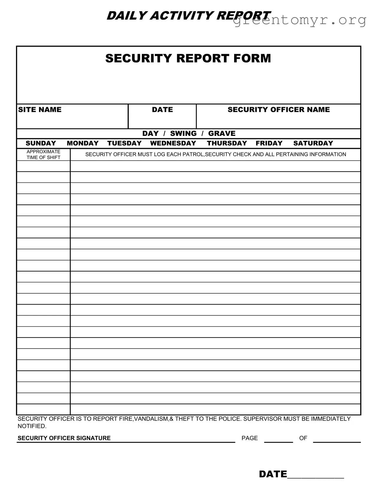 Fill in a Valid Security Guard Daily Report Sample Template