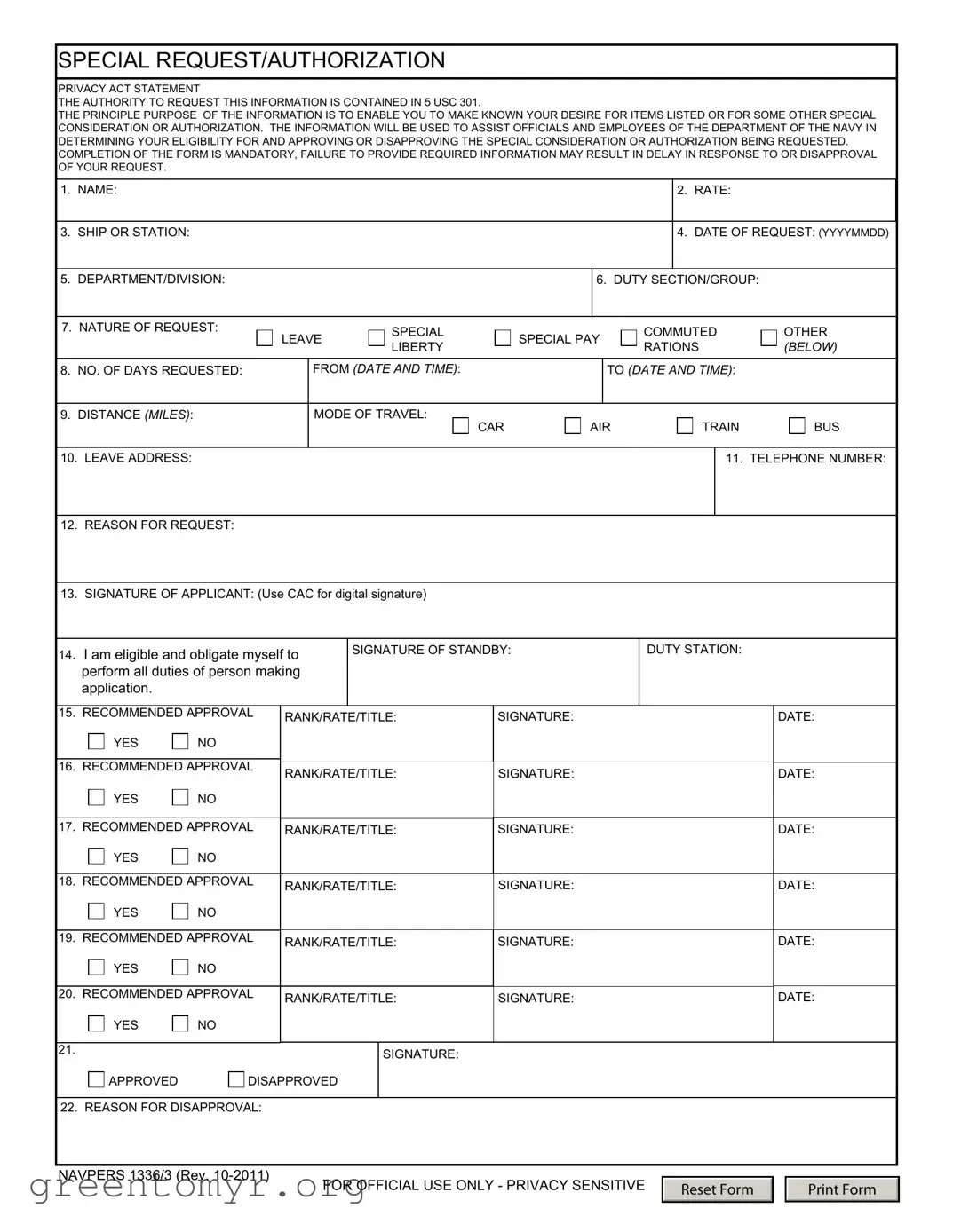 Fill in a Valid Navpers 1336 3 Template