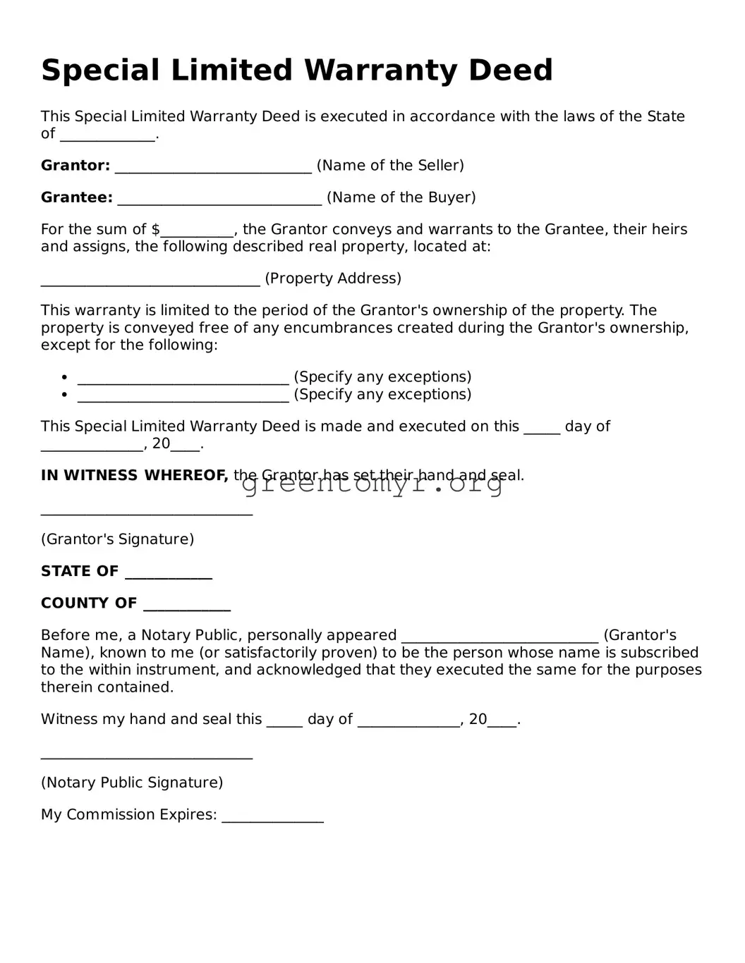 Valid Special (Limited) Warranty Deed Form
