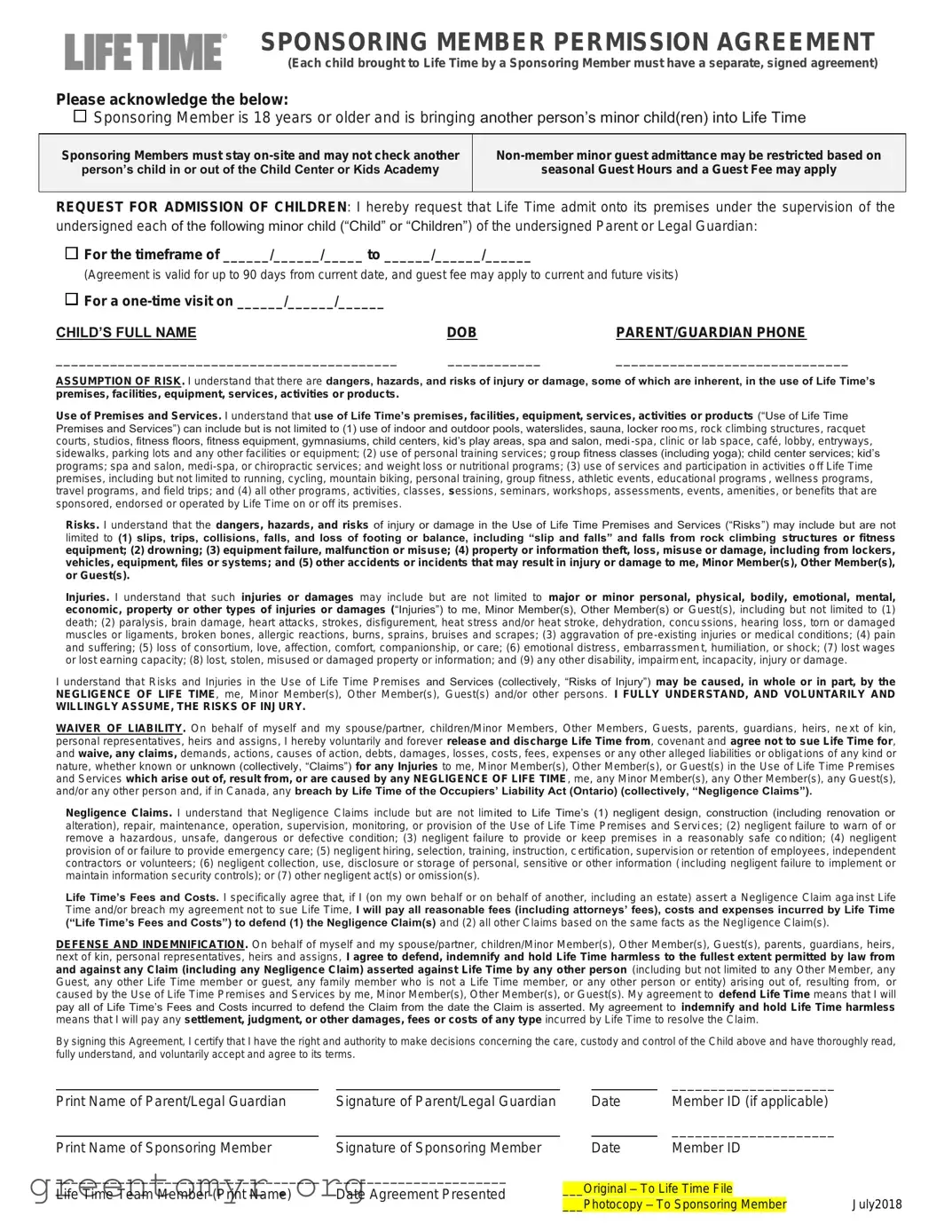 Fill in a Valid Lifetime Fitness Template