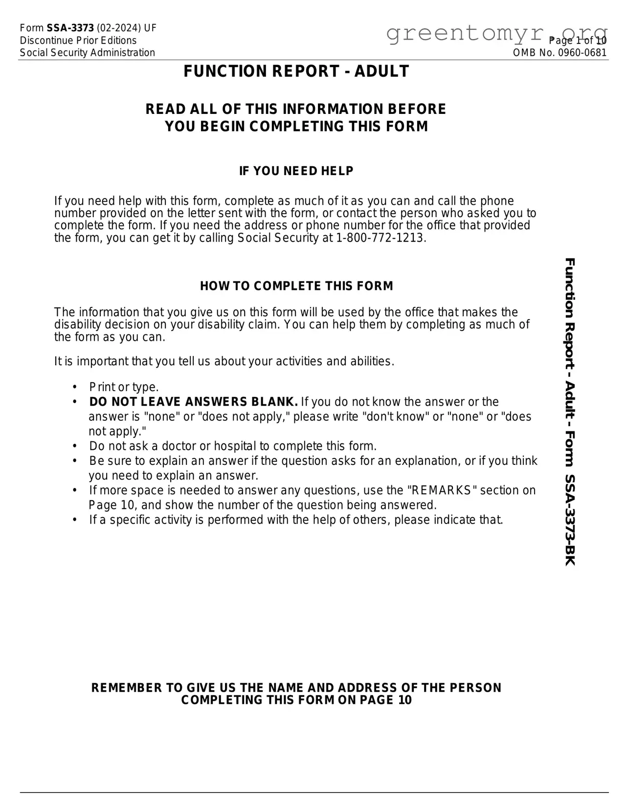 Fill in a Valid SSA SSA-3373-BK Template