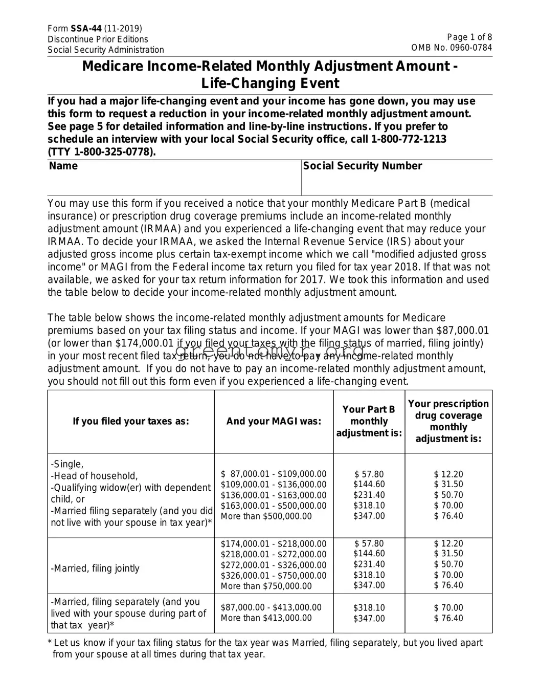 Fill in a Valid SSA SSA-44 Template
