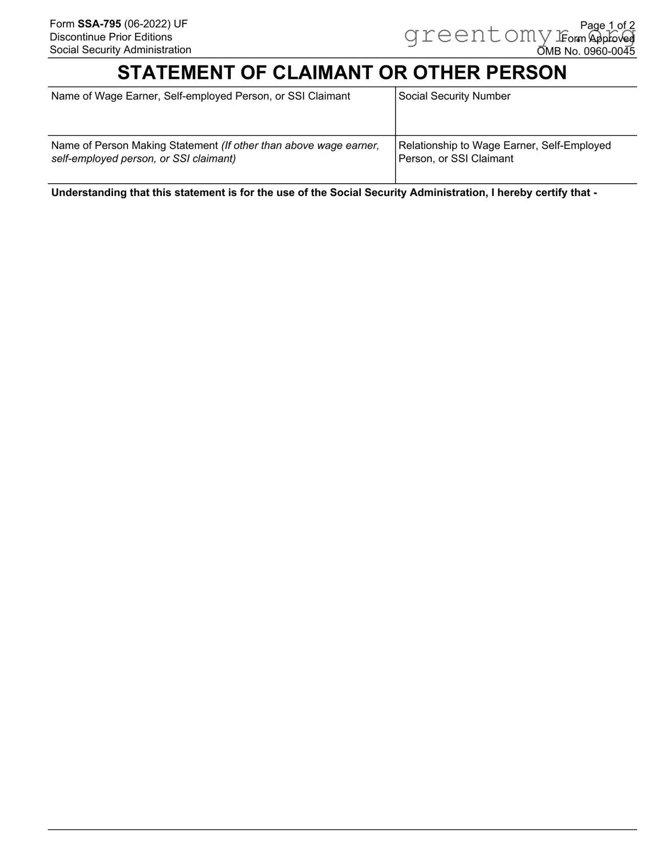 Fill in a Valid SSA SSA-795 Template