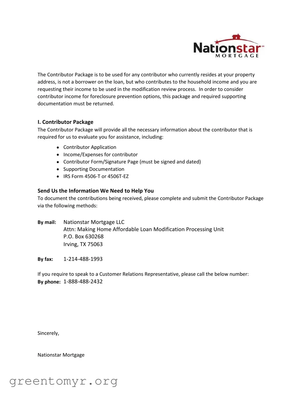 Fill in a Valid Nationstar Contributor Application Template