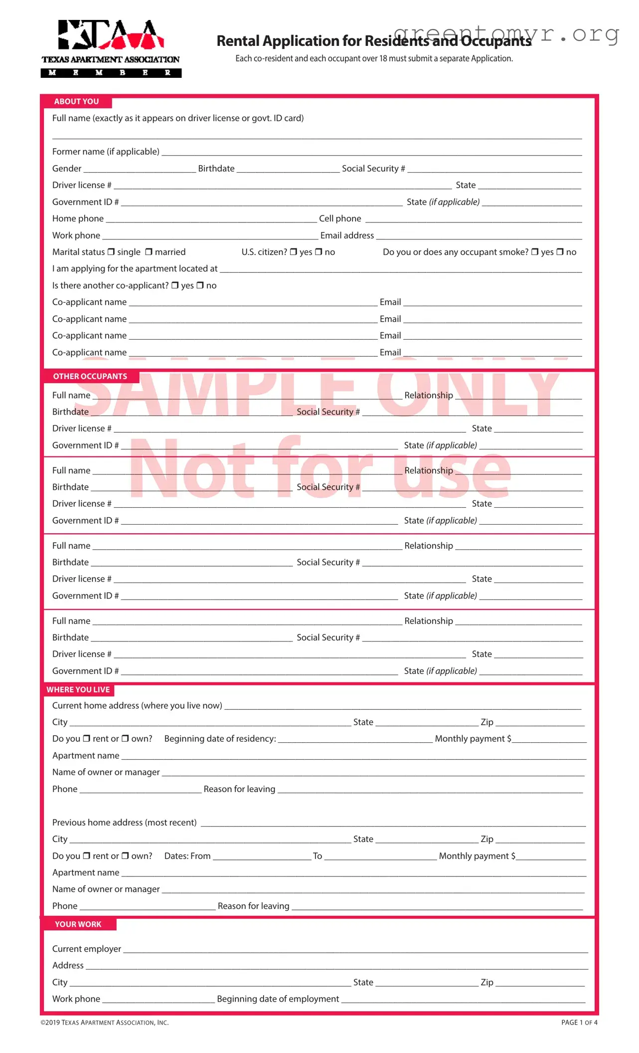 Fill in a Valid Taa Rental Application Template