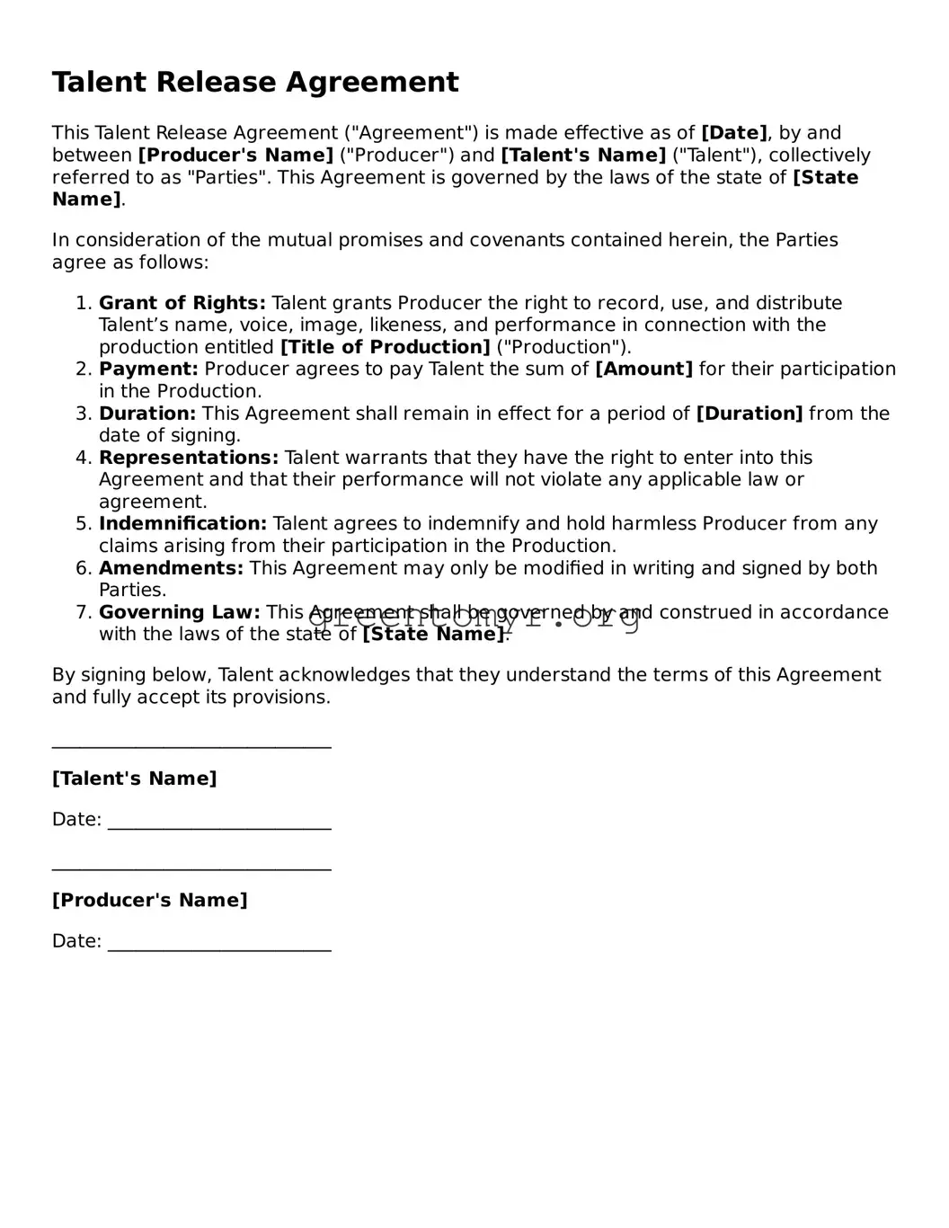 Valid Talent Release Form
