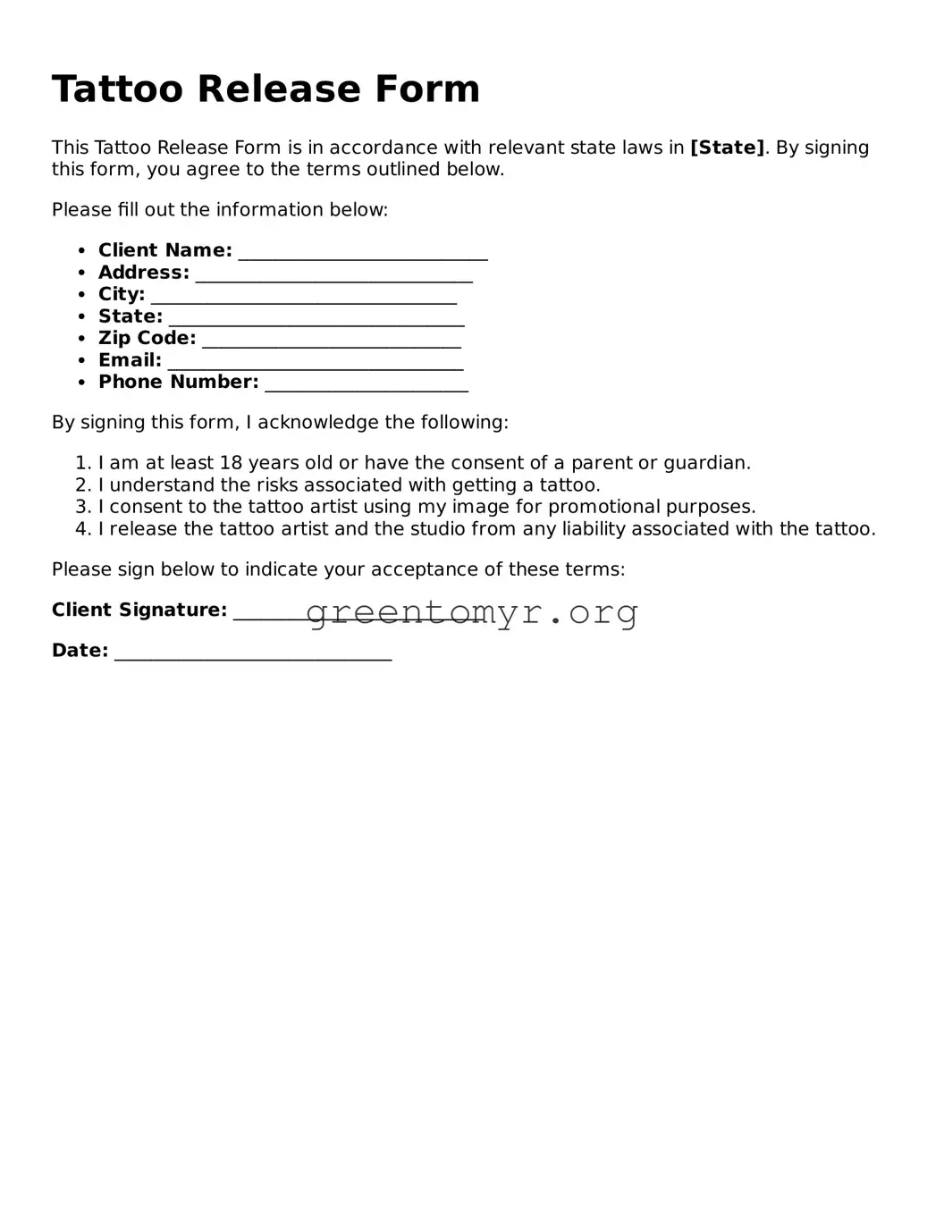 Valid Tattoo Release Form
