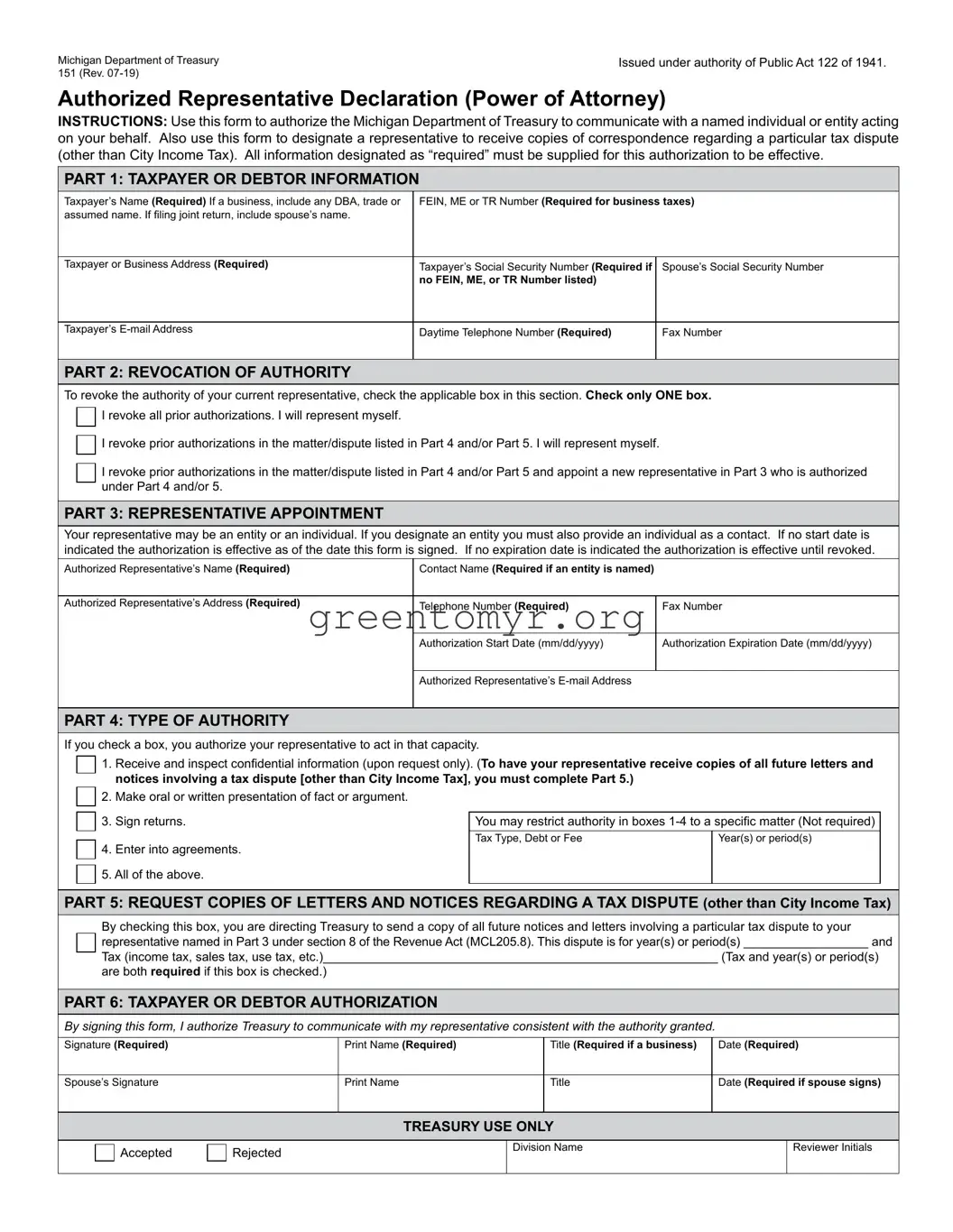 Fill in a Valid Tax POA 151 Template