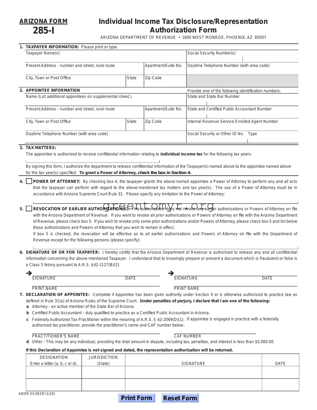 Fill in a Valid Tax POA 285-I Template