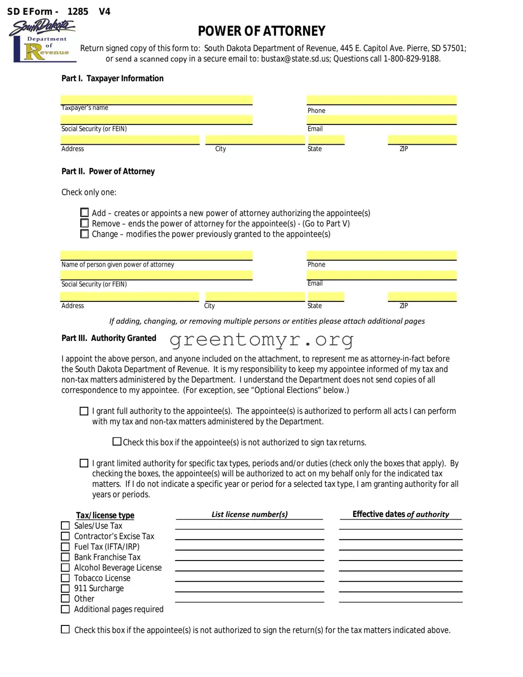 Fill in a Valid Tax POA E1285V4 Template