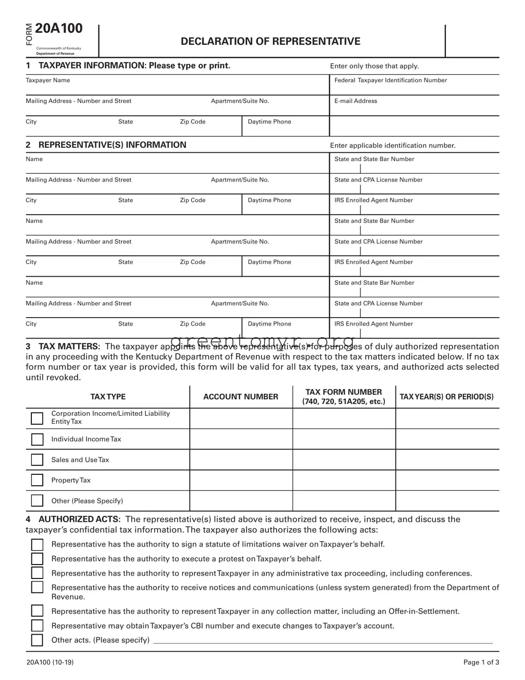 Fill in a Valid Tax POA form 20a100 Template