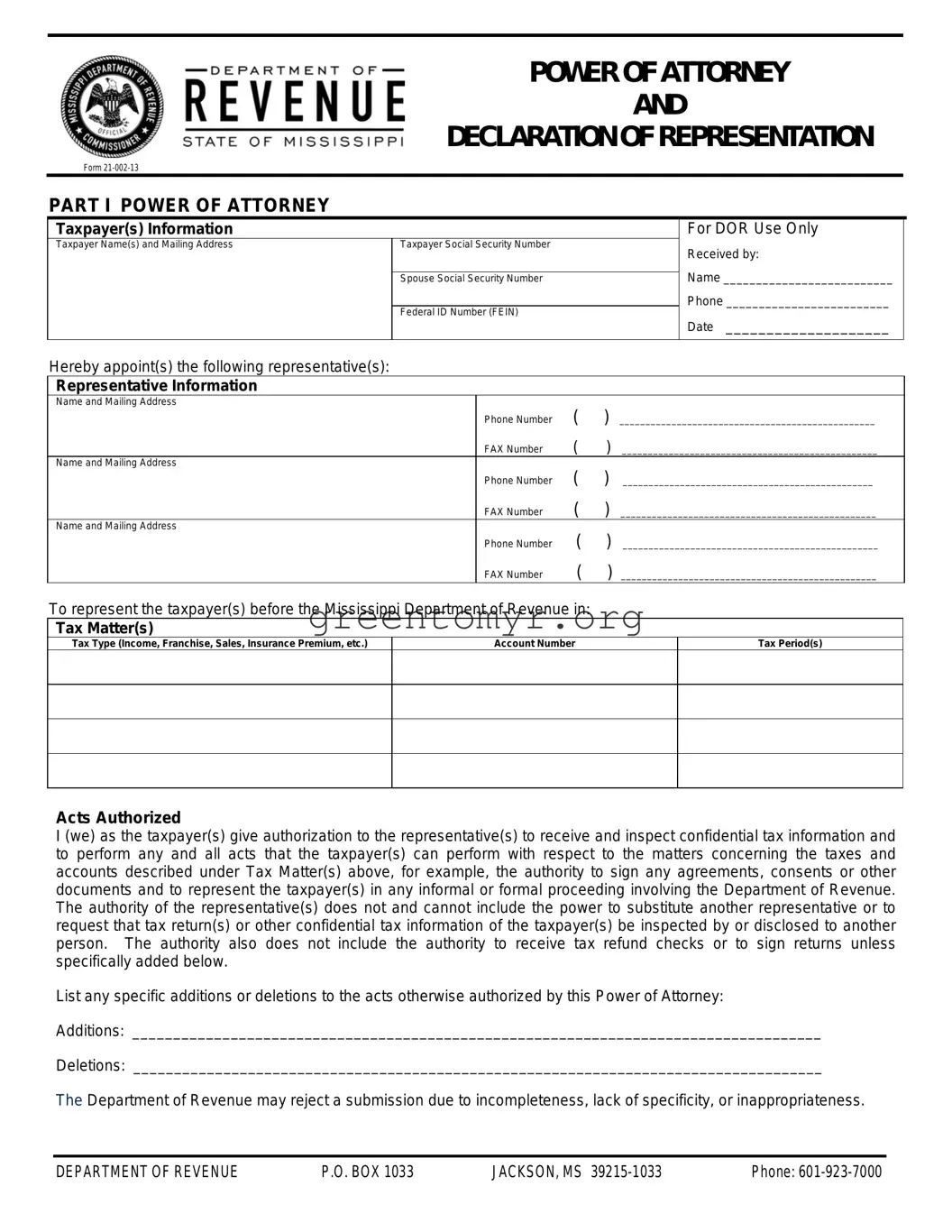 Fill in a Valid Tax POA form 21-002-13 Template