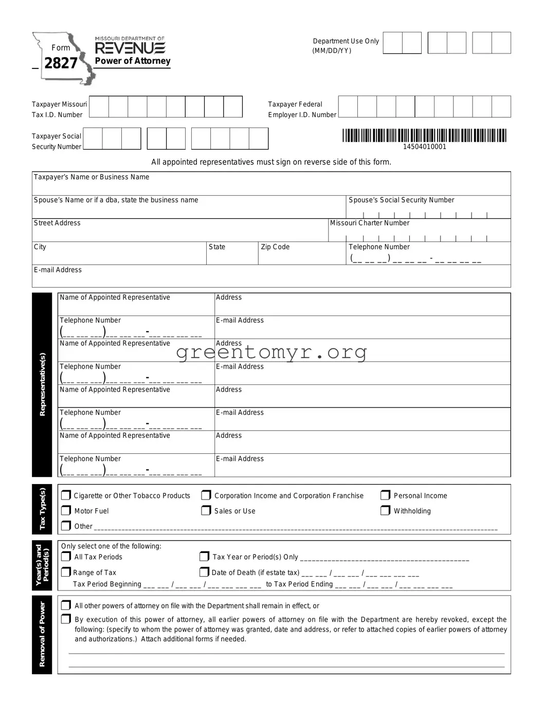 Fill in a Valid Tax POA form 2827 Template