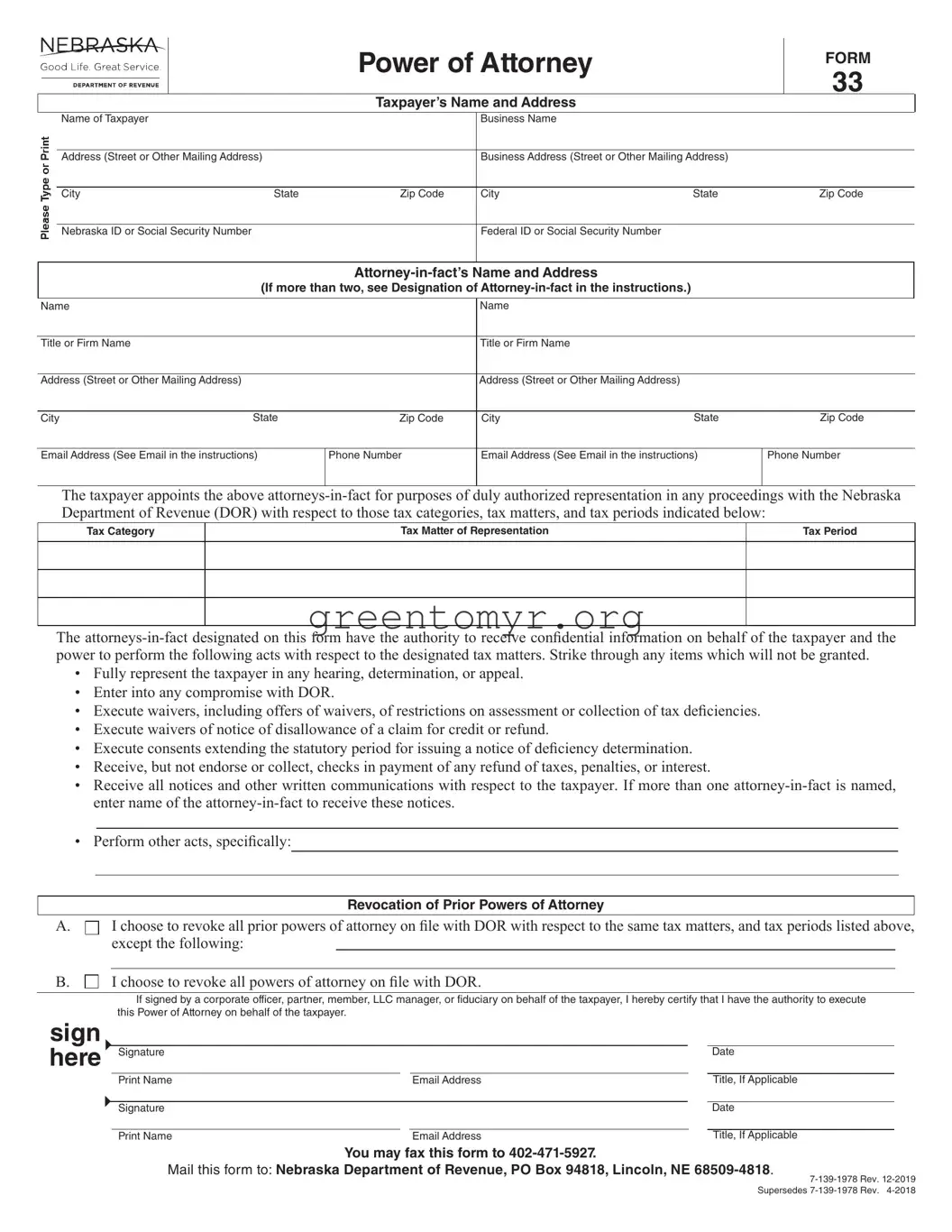 Fill in a Valid Tax POA form 33 Template
