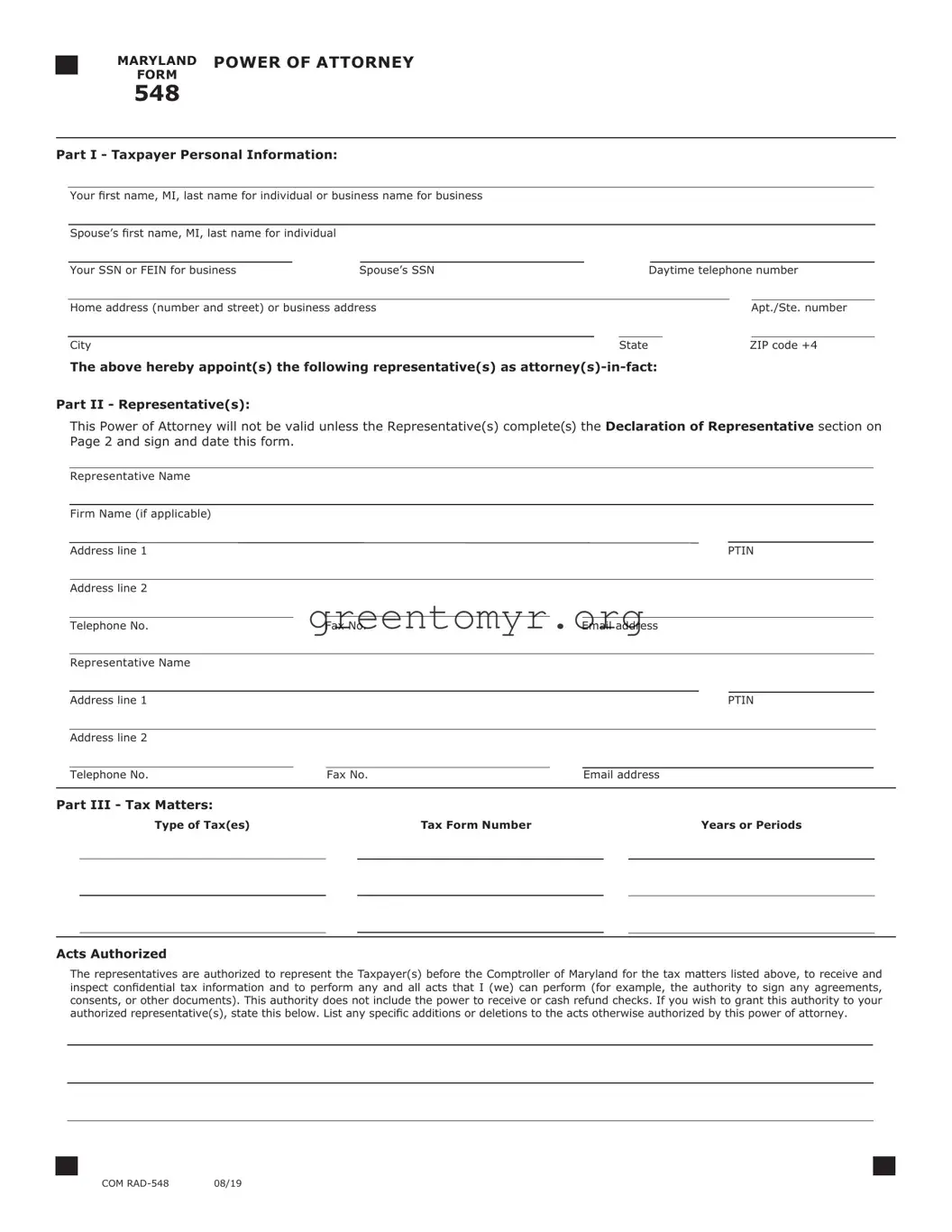 Fill in a Valid Tax POA form 548 Template