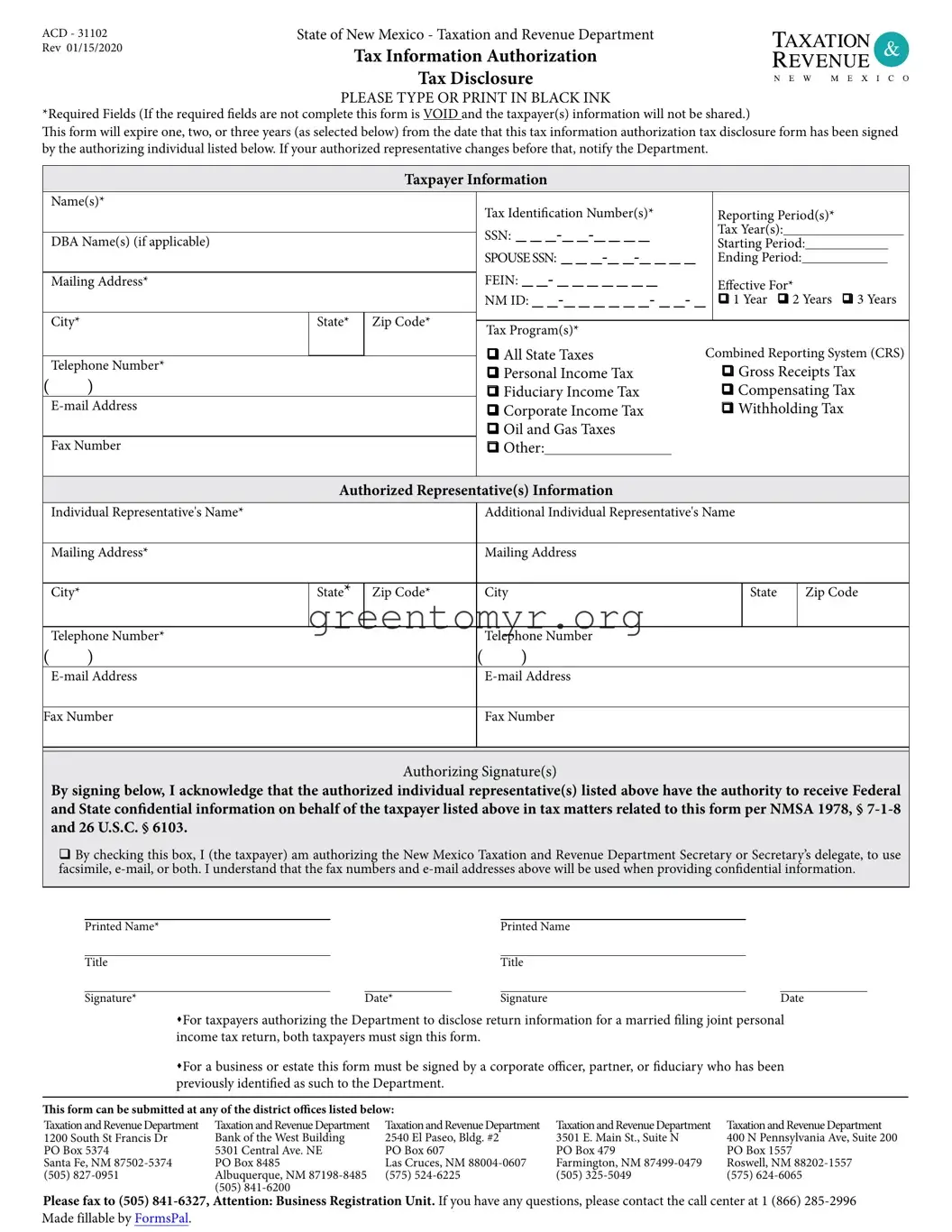 Fill in a Valid Tax POA form acd-31102 Template