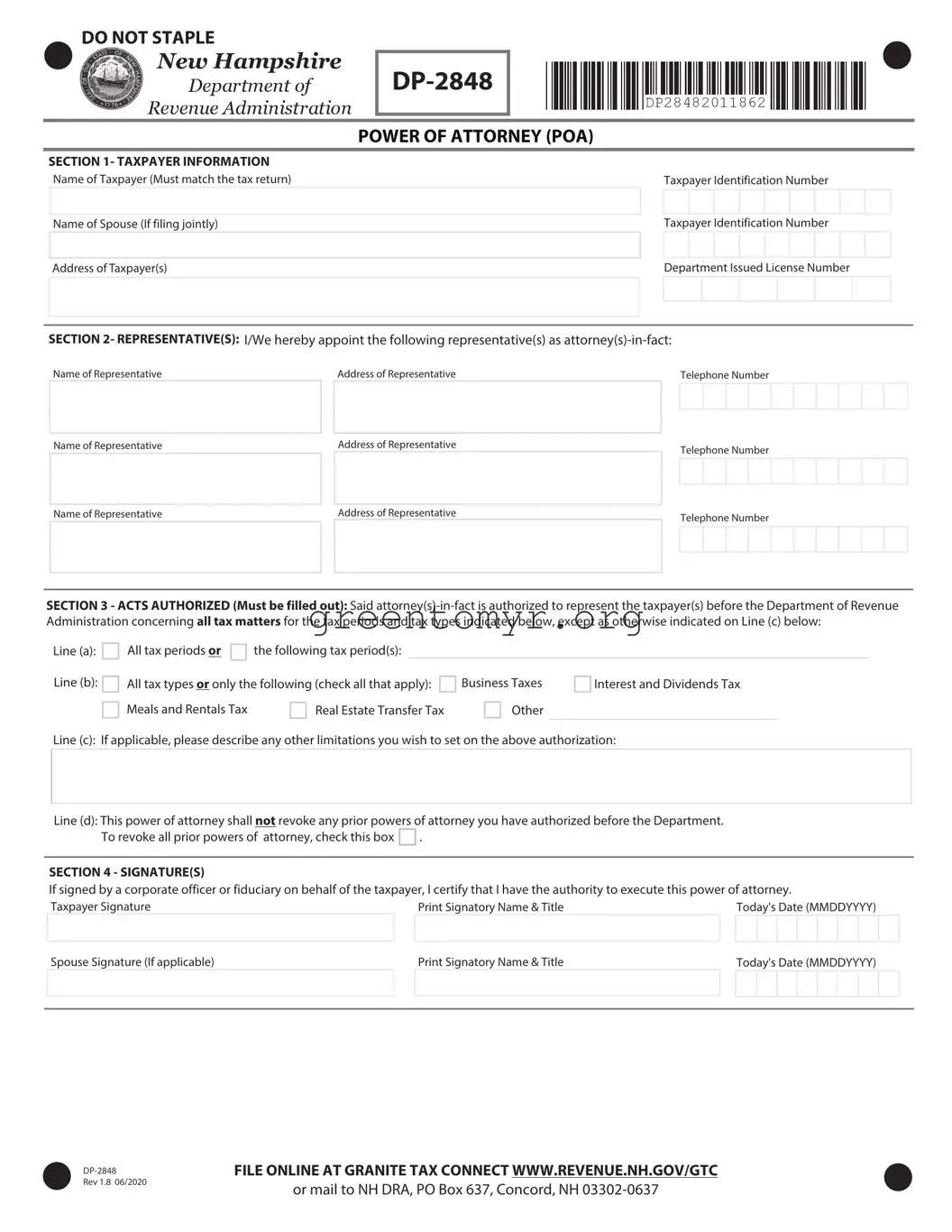 Fill in a Valid Tax POA form dp-2848 Template