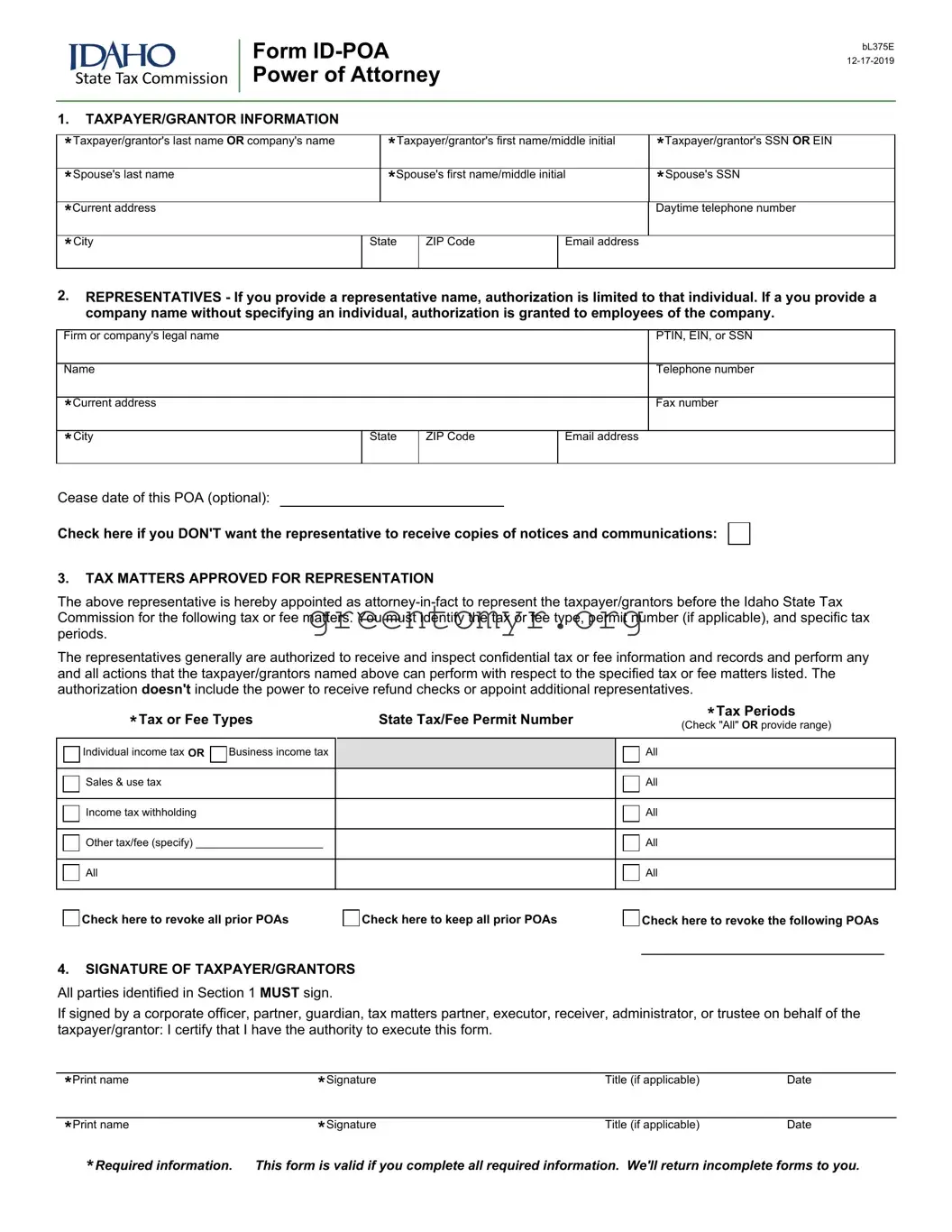 Fill in a Valid Tax POA form ID-POA Template