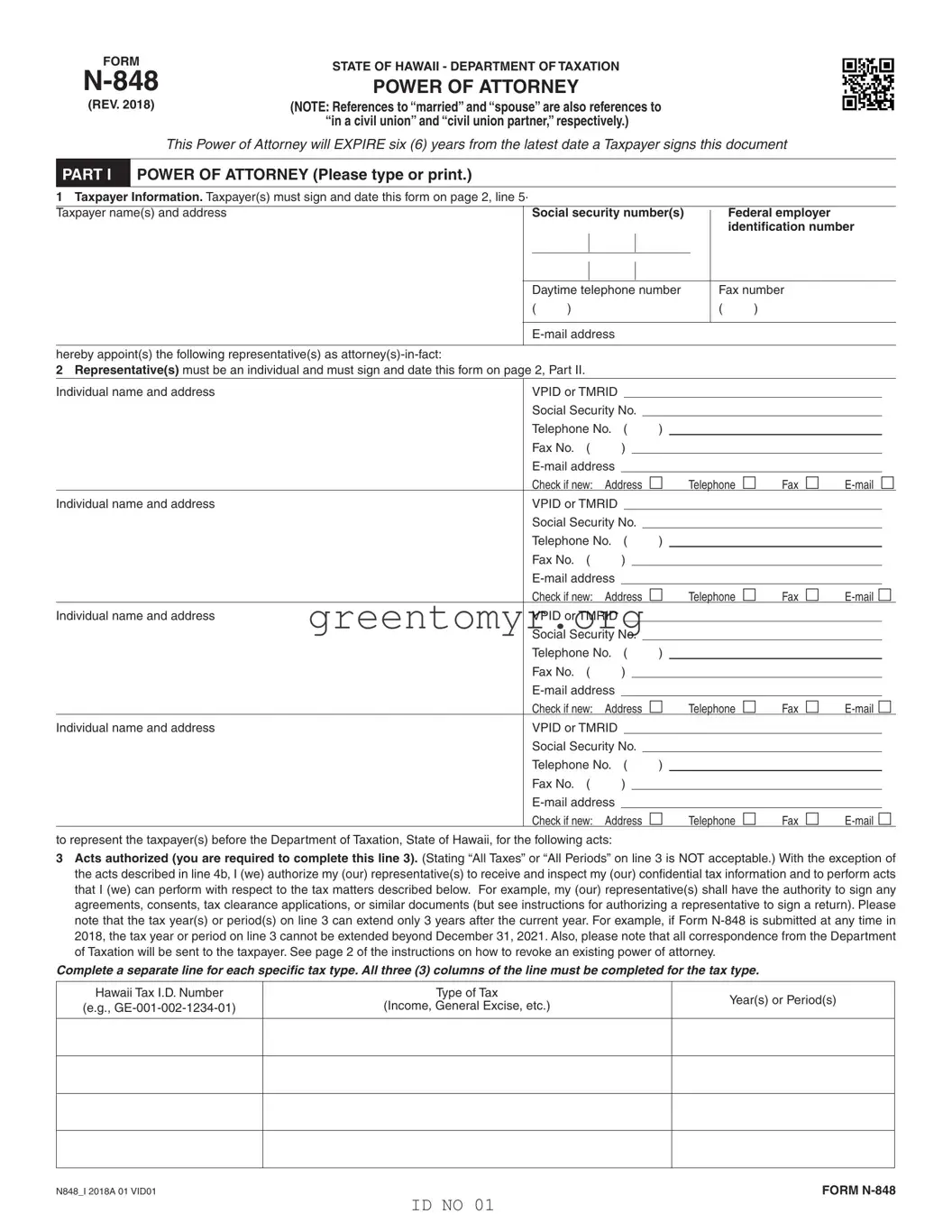 Fill in a Valid Tax POA form n848 Template