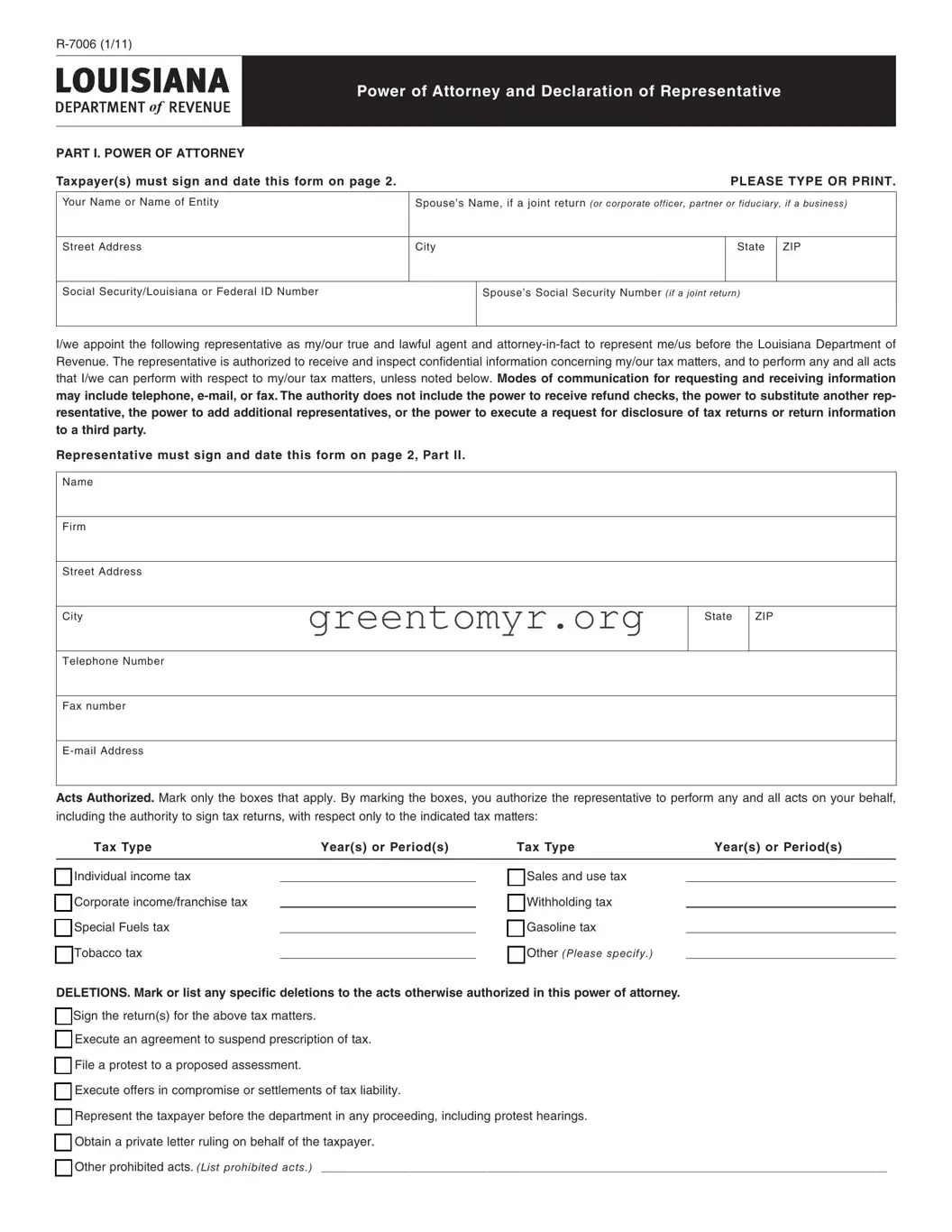 Fill in a Valid Tax POA form r-7006 Template