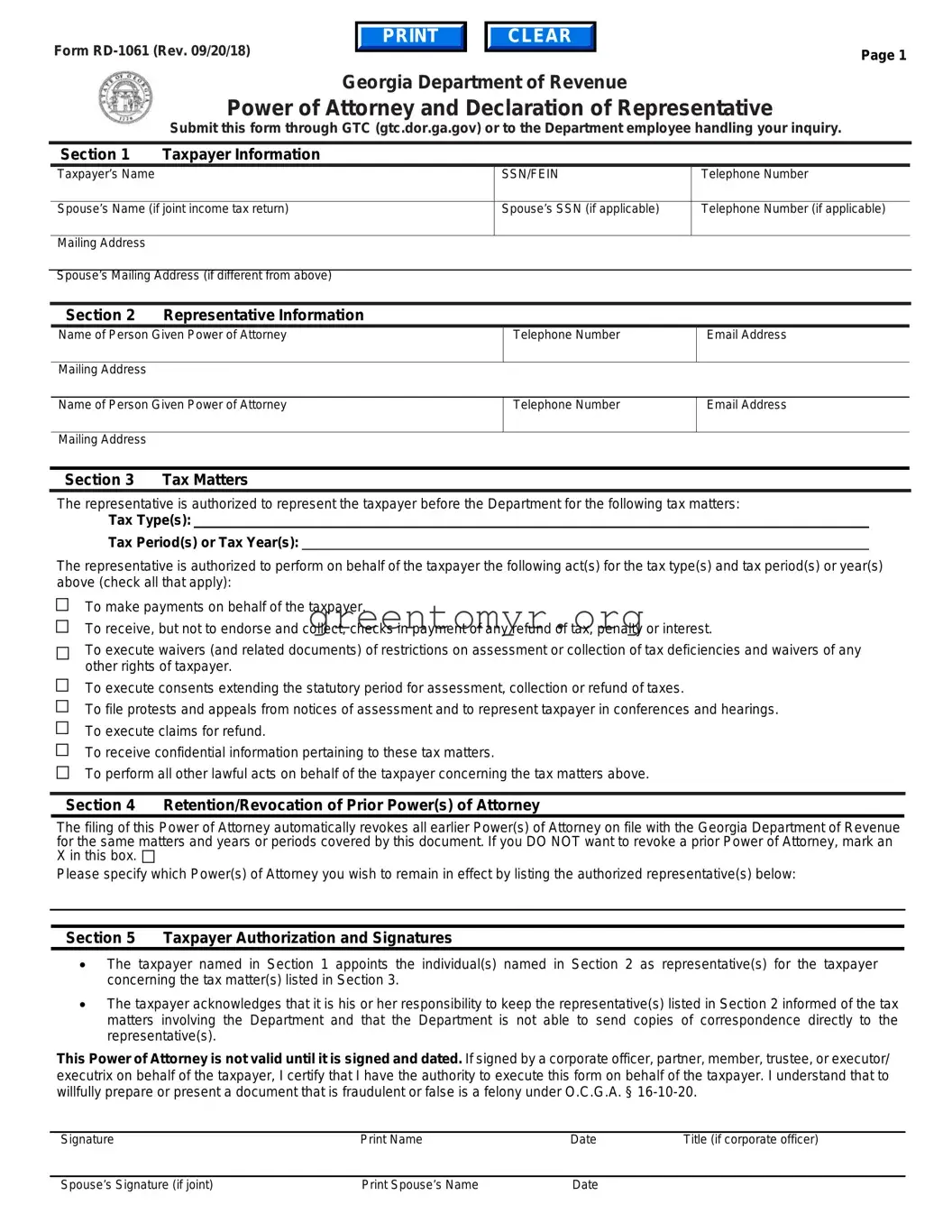 Fill in a Valid Tax POA form rd-1061 Template