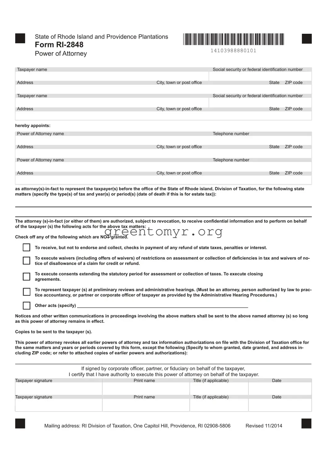 Fill in a Valid Tax POA form ri-2848 Template