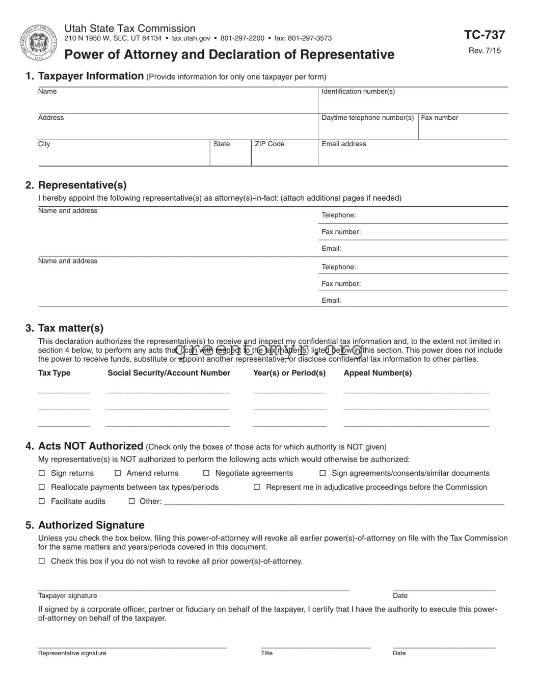 Fill in a Valid Tax POA form tc-737 Template