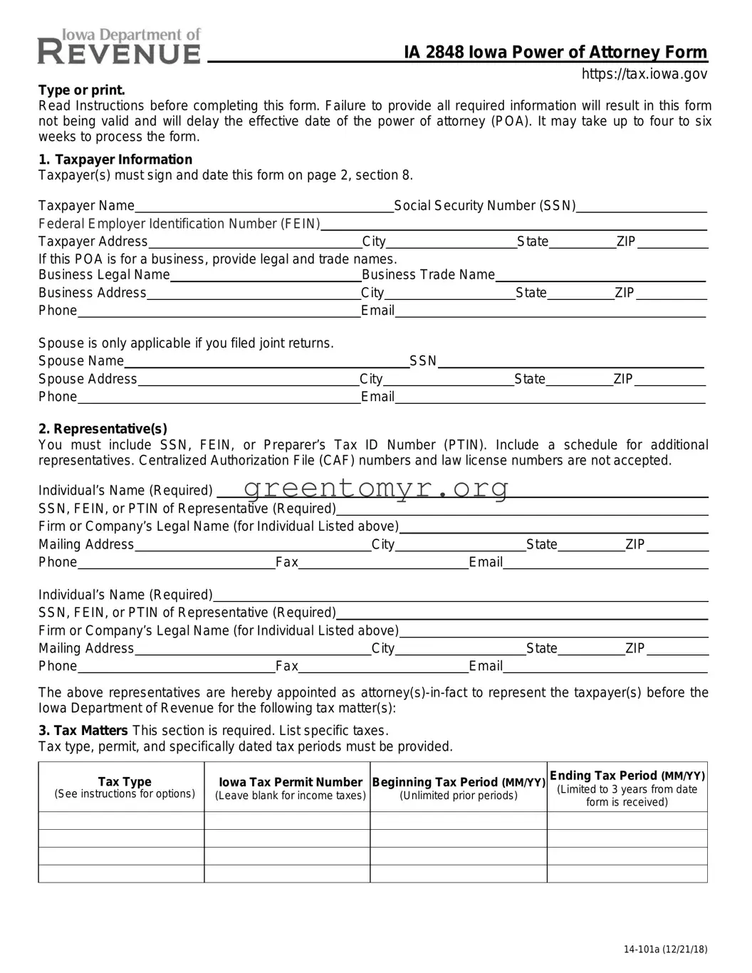 Fill in a Valid Tax POA ia 2848 Template
