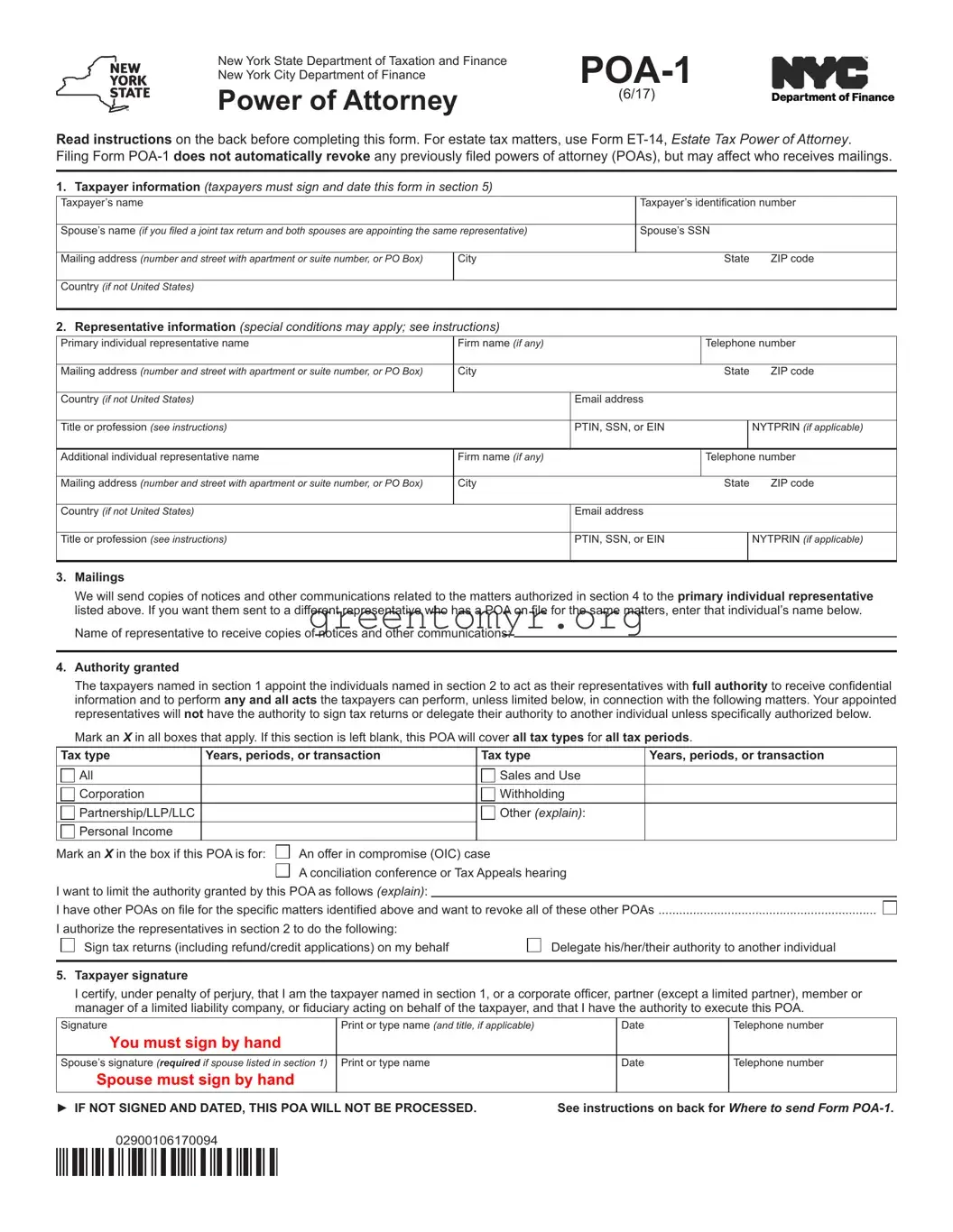 Fill in a Valid Tax POA POA-1 Template