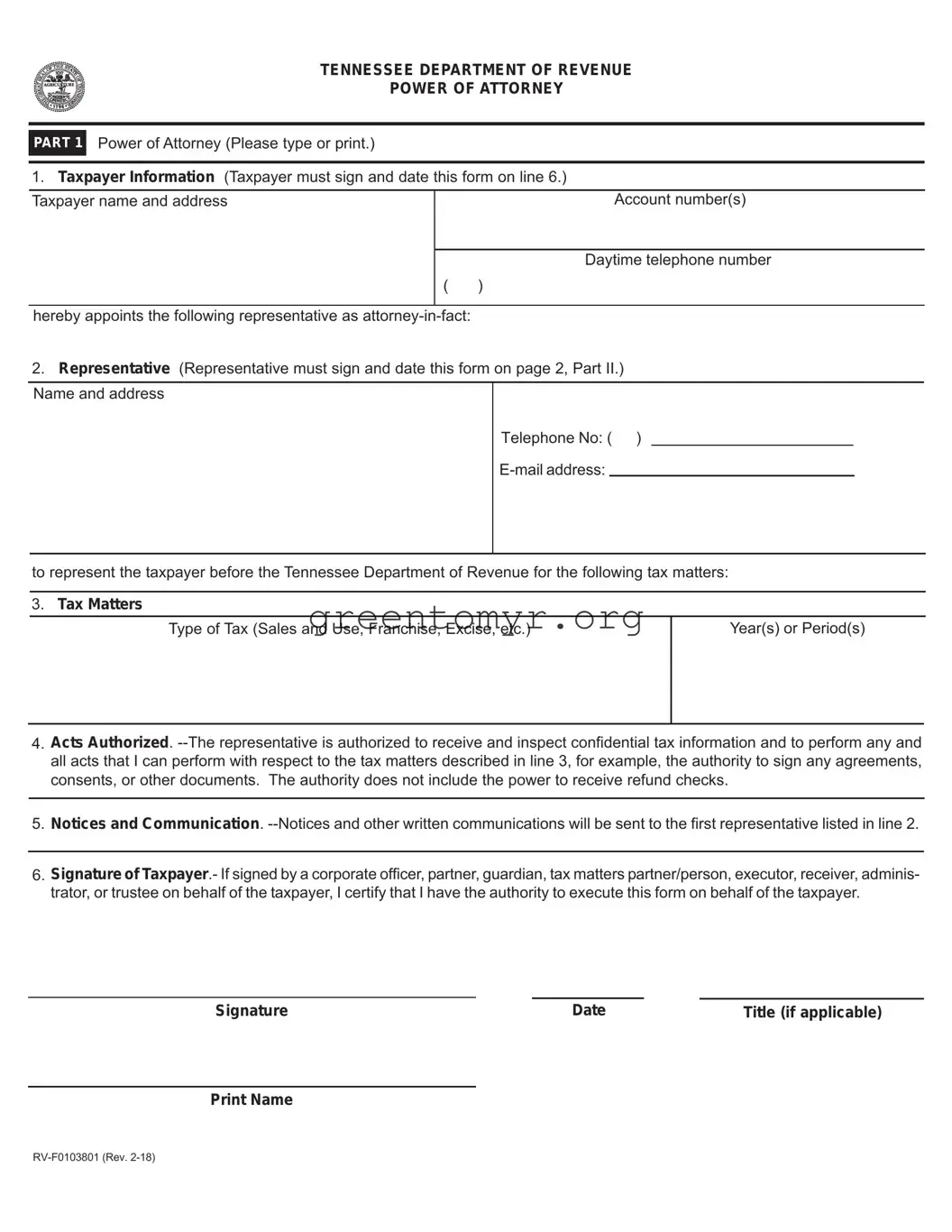 Fill in a Valid Tax POA RV-F0103801 Template