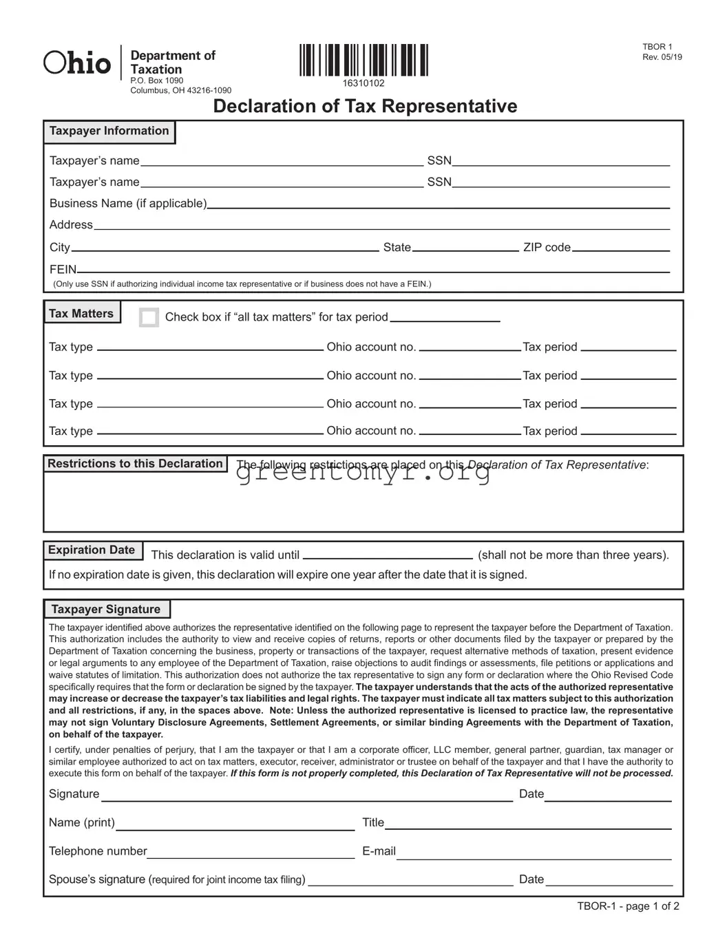 Fill in a Valid Tax POA tbor-1 Template