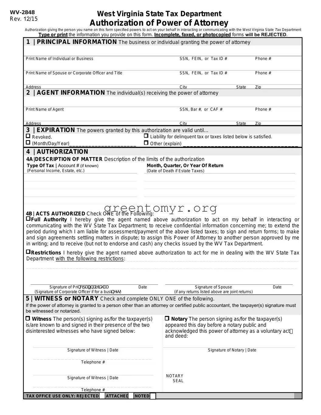 Fill in a Valid Tax POA wv-2848 Template