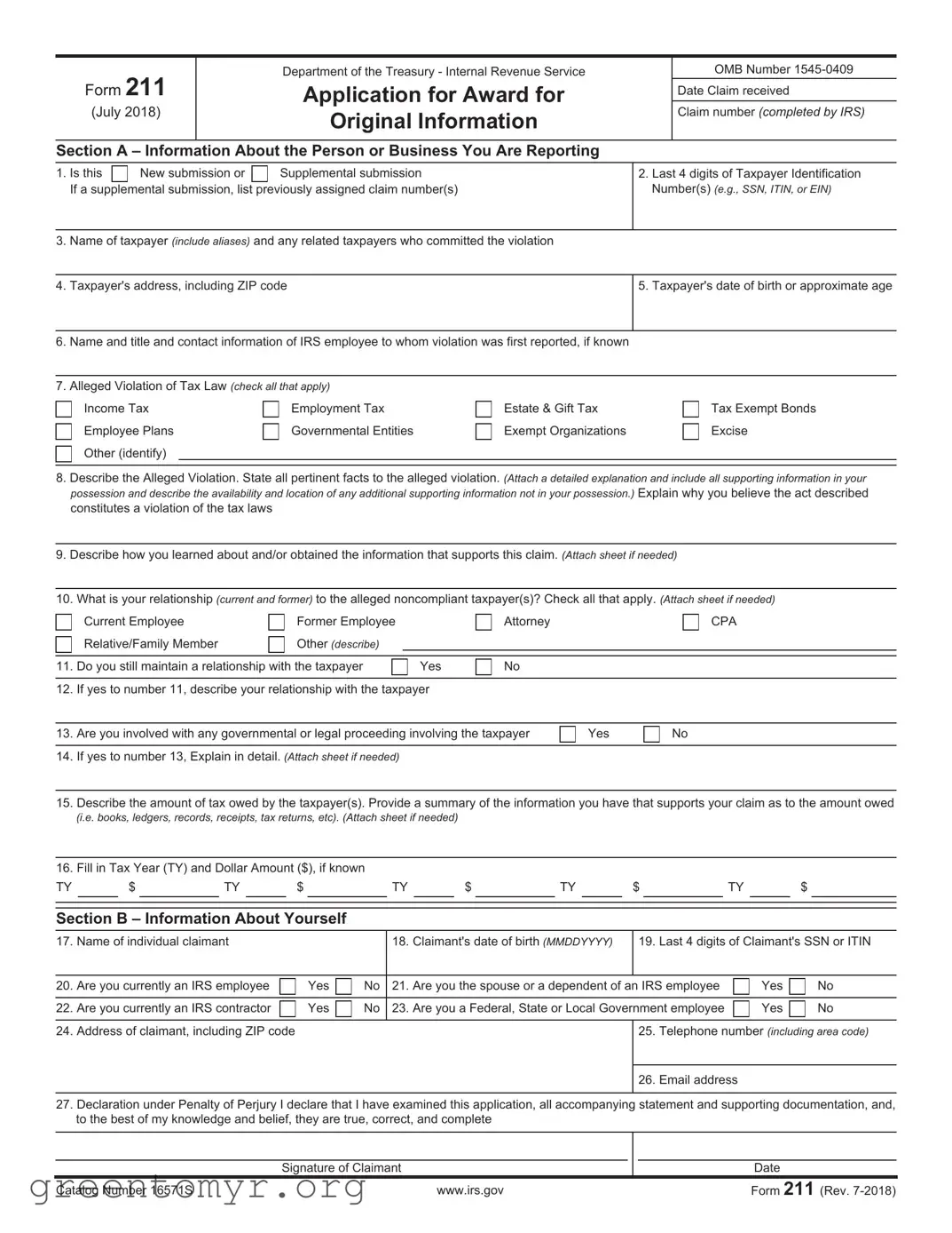 Fill in a Valid IRS 211 Template