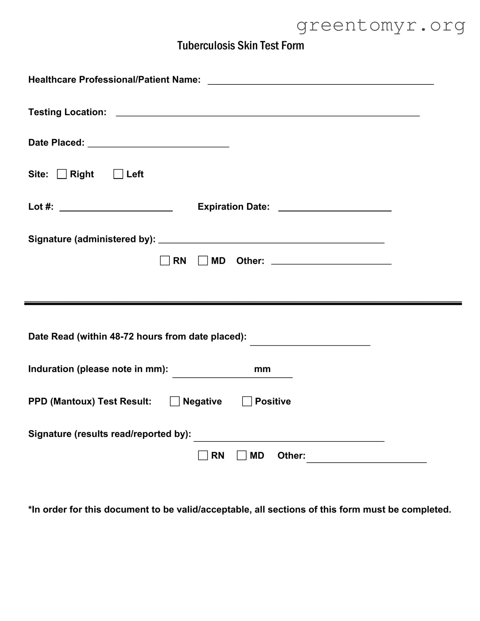 Fill in a Valid Tb Test Template
