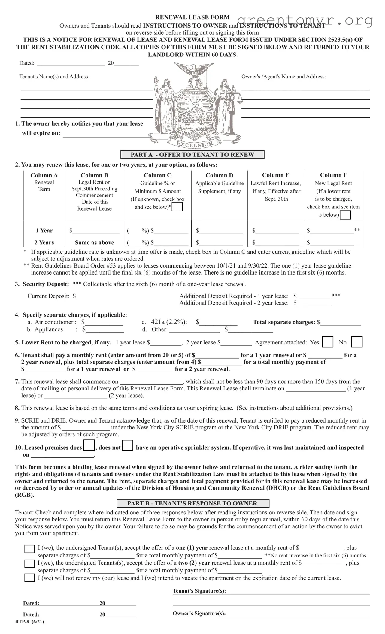 Fill in a Valid Renewal Lease Nyc Template